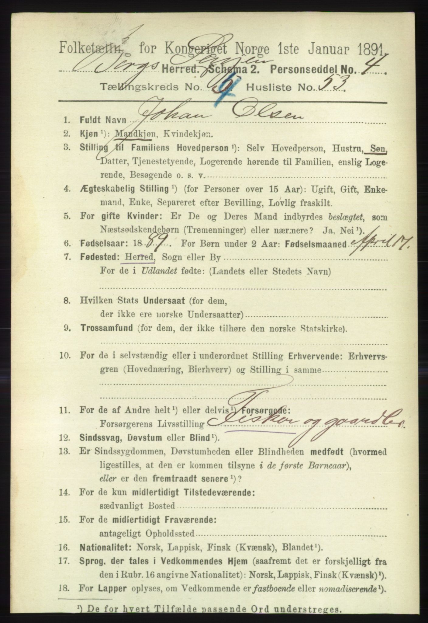 RA, 1891 census for 1929 Berg, 1891, p. 2027