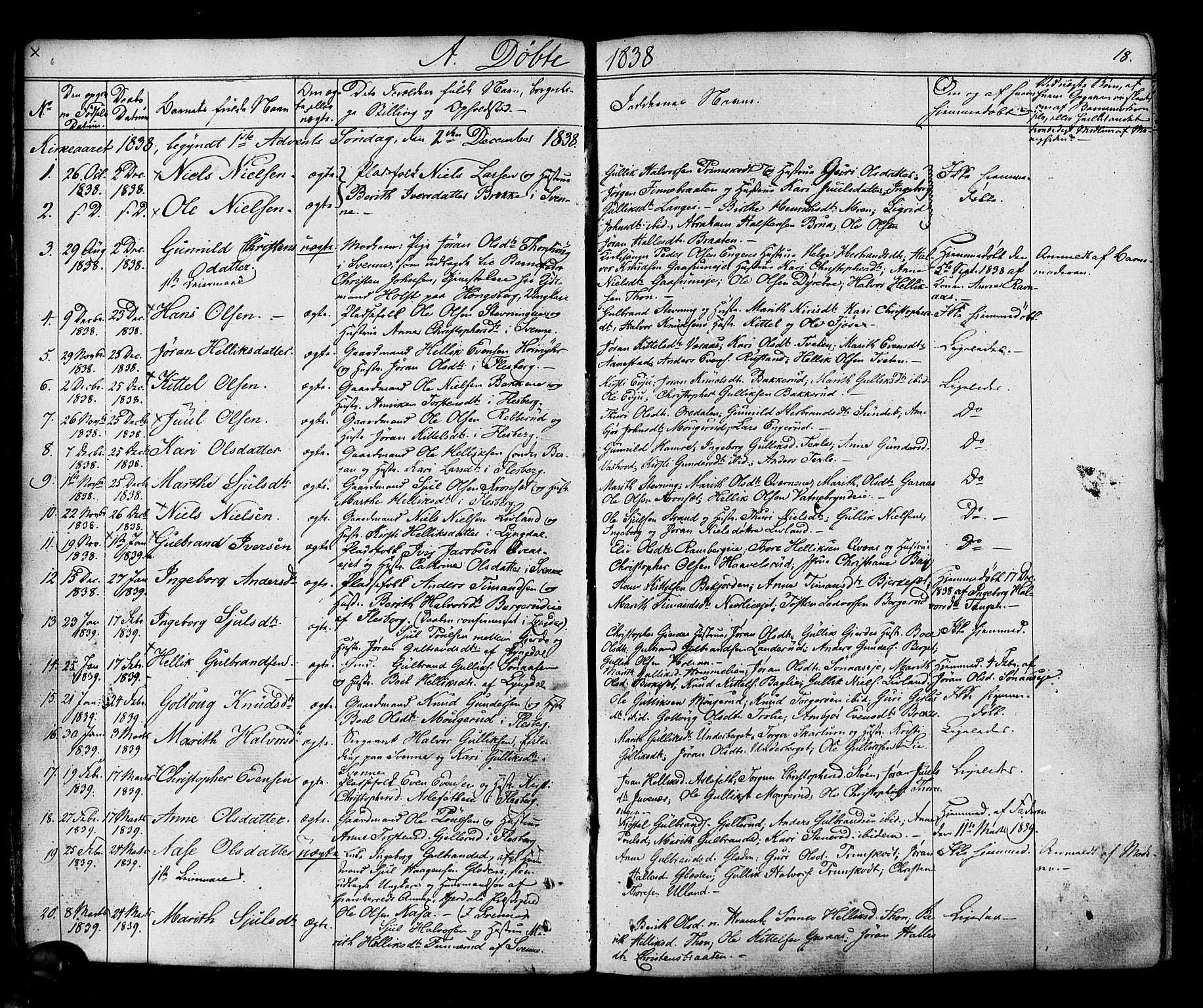 Flesberg kirkebøker, AV/SAKO-A-18/F/Fa/L0006: Parish register (official) no. I 6, 1834-1860, p. 18