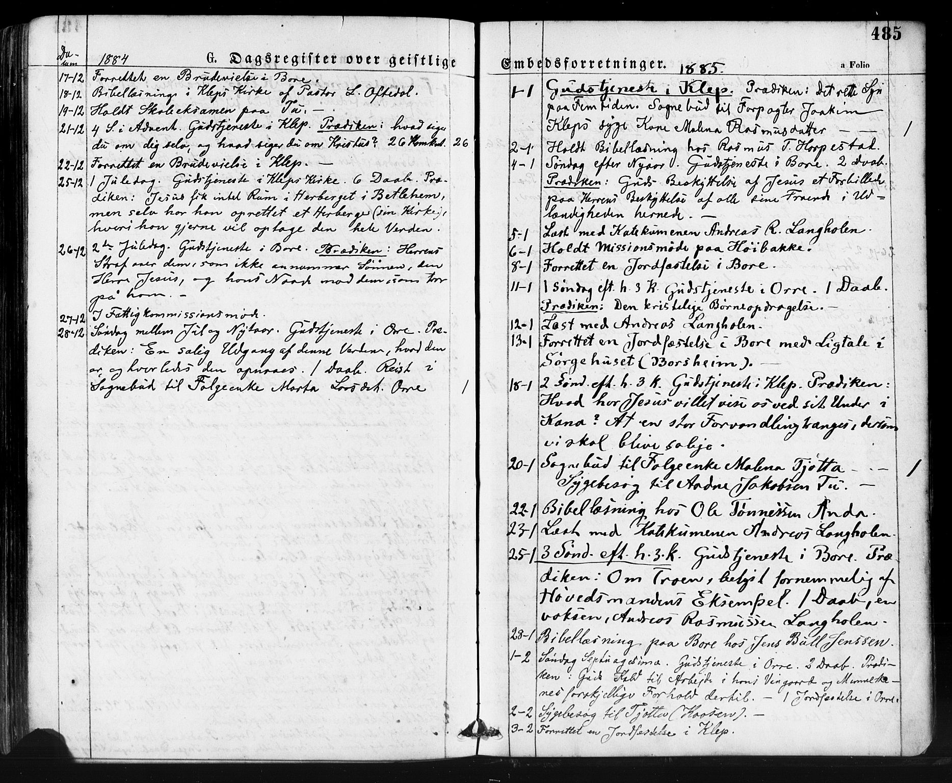 Klepp sokneprestkontor, SAST/A-101803/001/3/30BA/L0006: Parish register (official) no. A 6, 1871-1885, p. 485