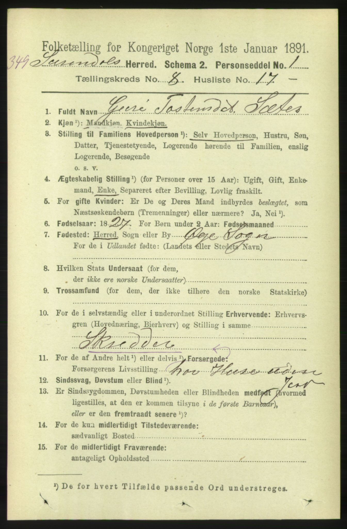 RA, 1891 census for 1566 Surnadal, 1891, p. 2173