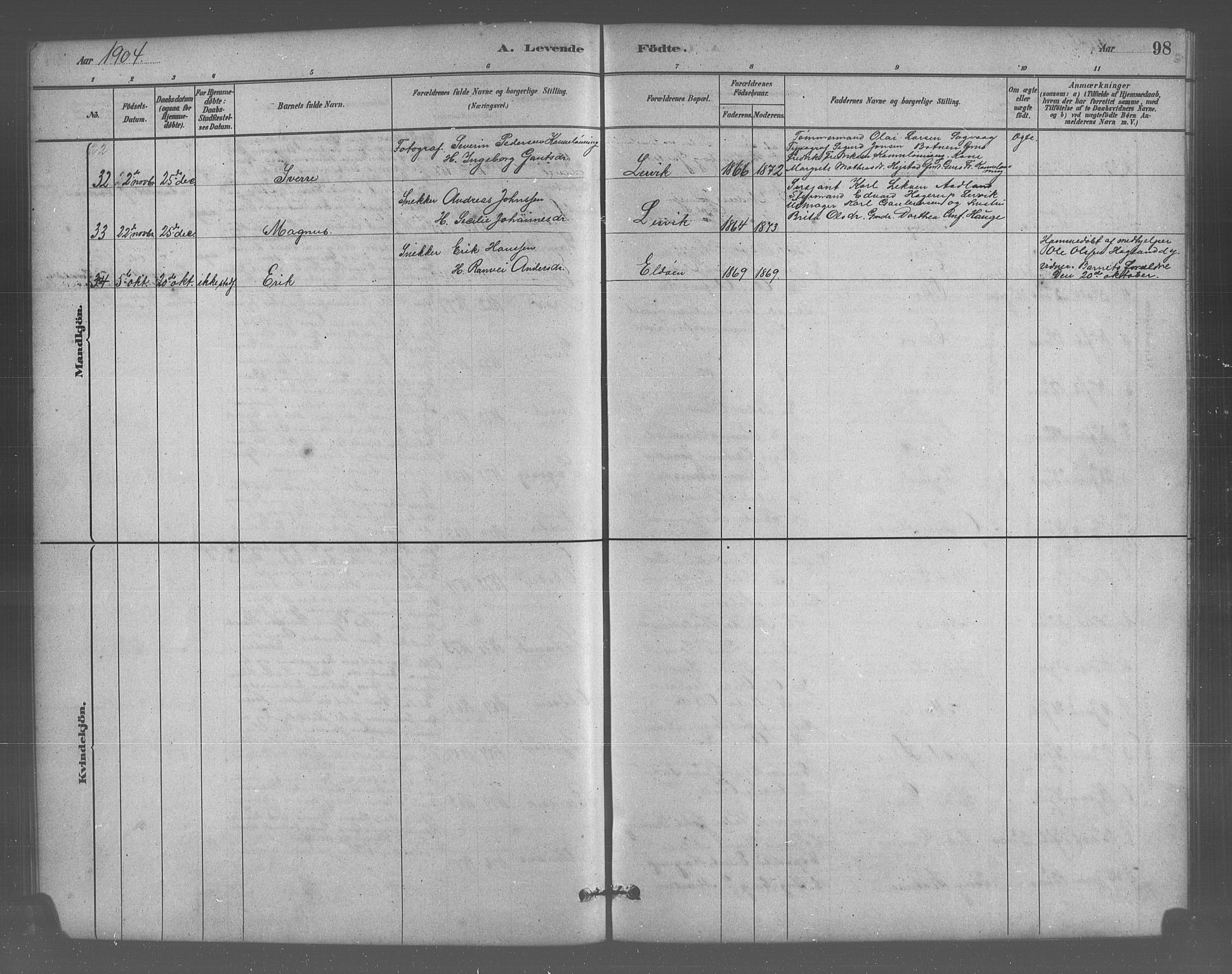 Stord sokneprestembete, SAB/A-78201/H/Hab: Parish register (copy) no. A 2, 1879-1909, p. 98