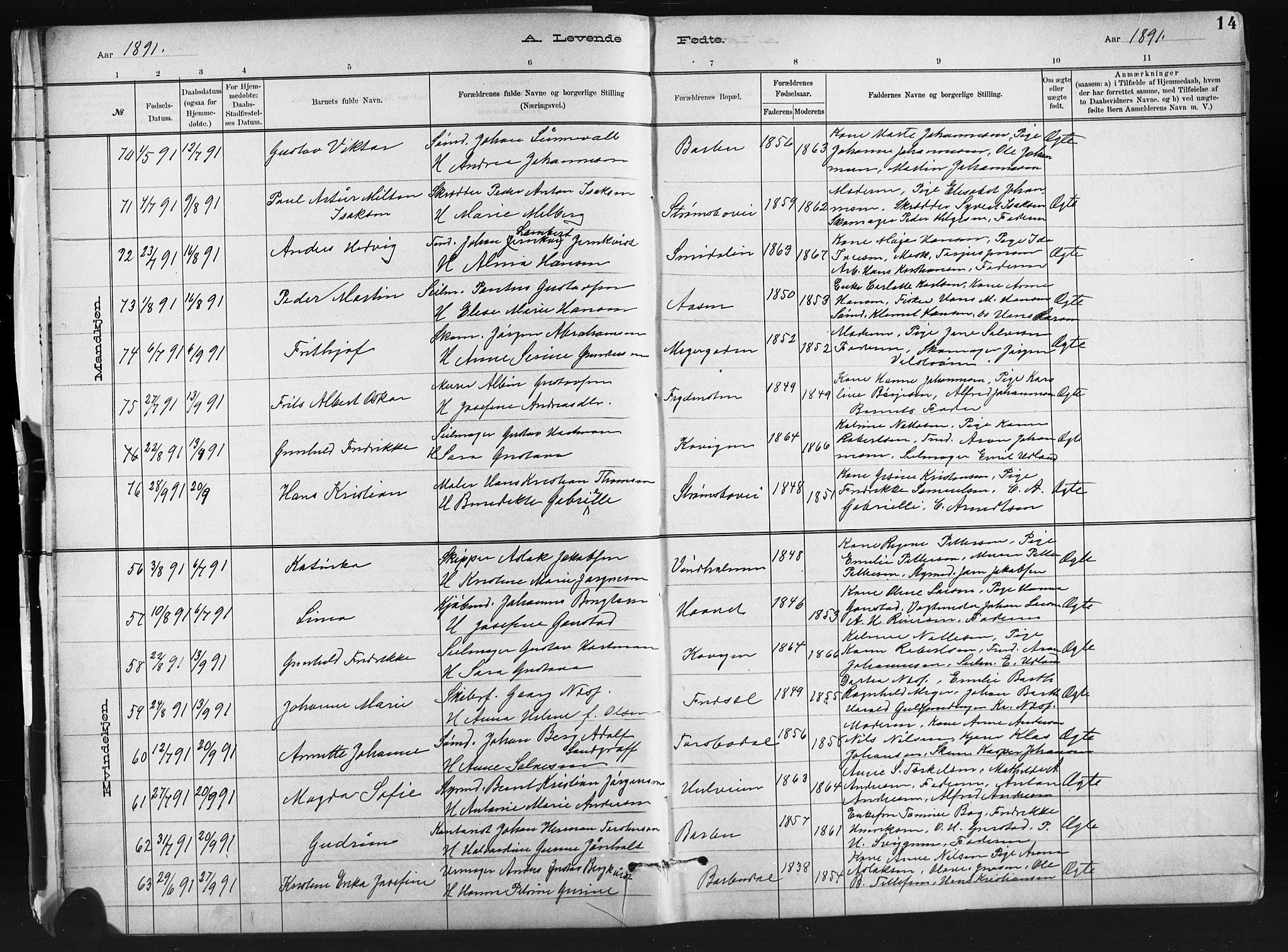 Barbu sokneprestkontor, AV/SAK-1111-0003/F/Fb/L0002: Parish register (copy) no. B 2, 1890-1922, p. 14