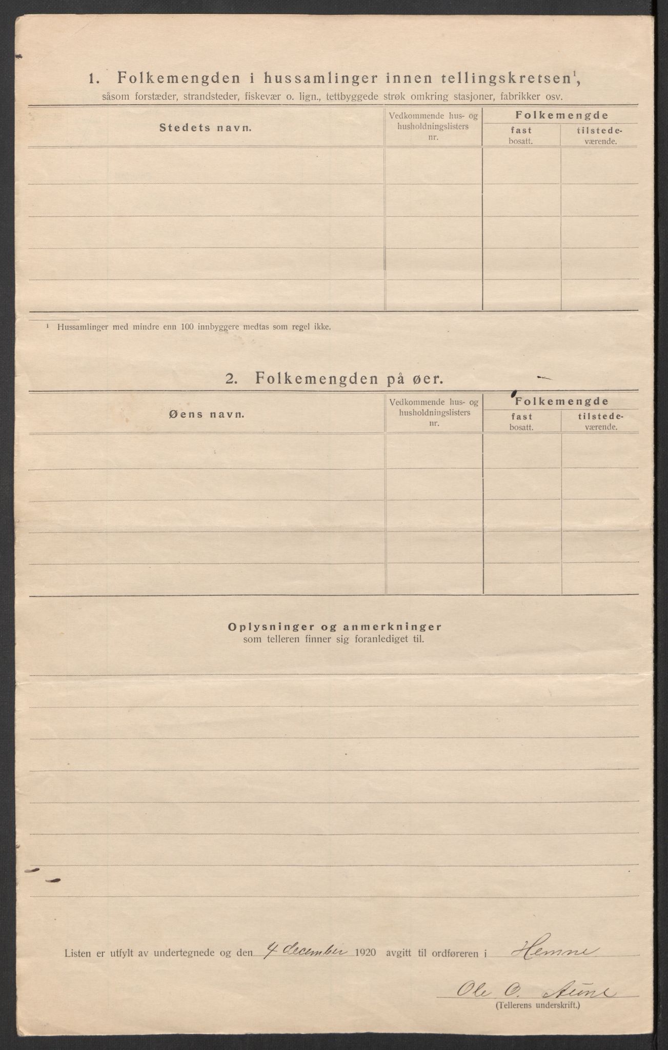 SAT, 1920 census for Hemne, 1920, p. 8