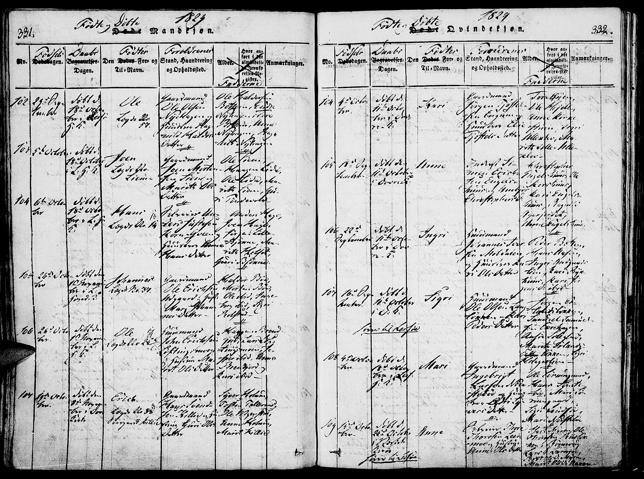 Lesja prestekontor, SAH/PREST-068/H/Ha/Haa/L0004: Parish register (official) no. 4, 1820-1829, p. 331-332