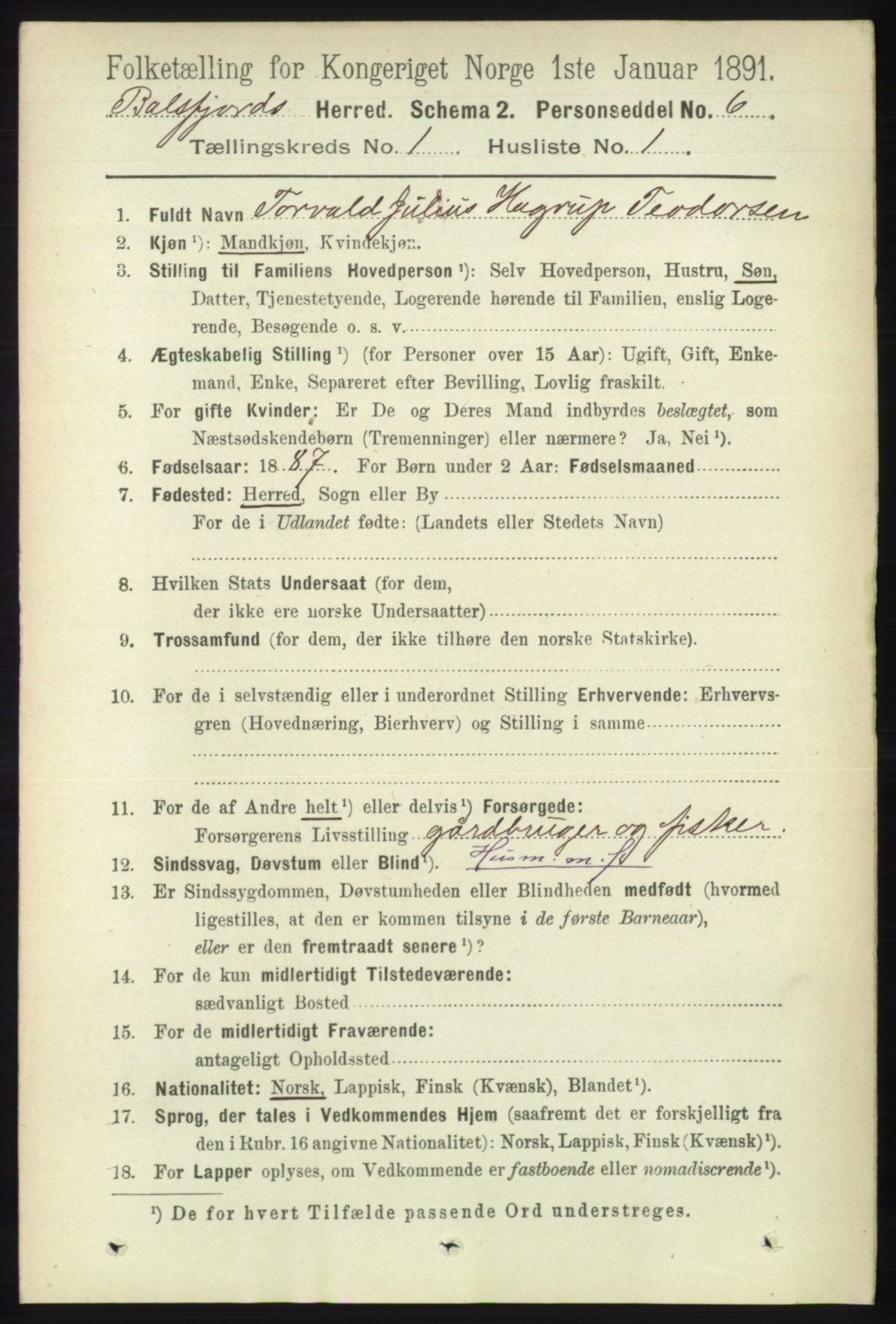 RA, 1891 census for 1933 Balsfjord, 1891, p. 77