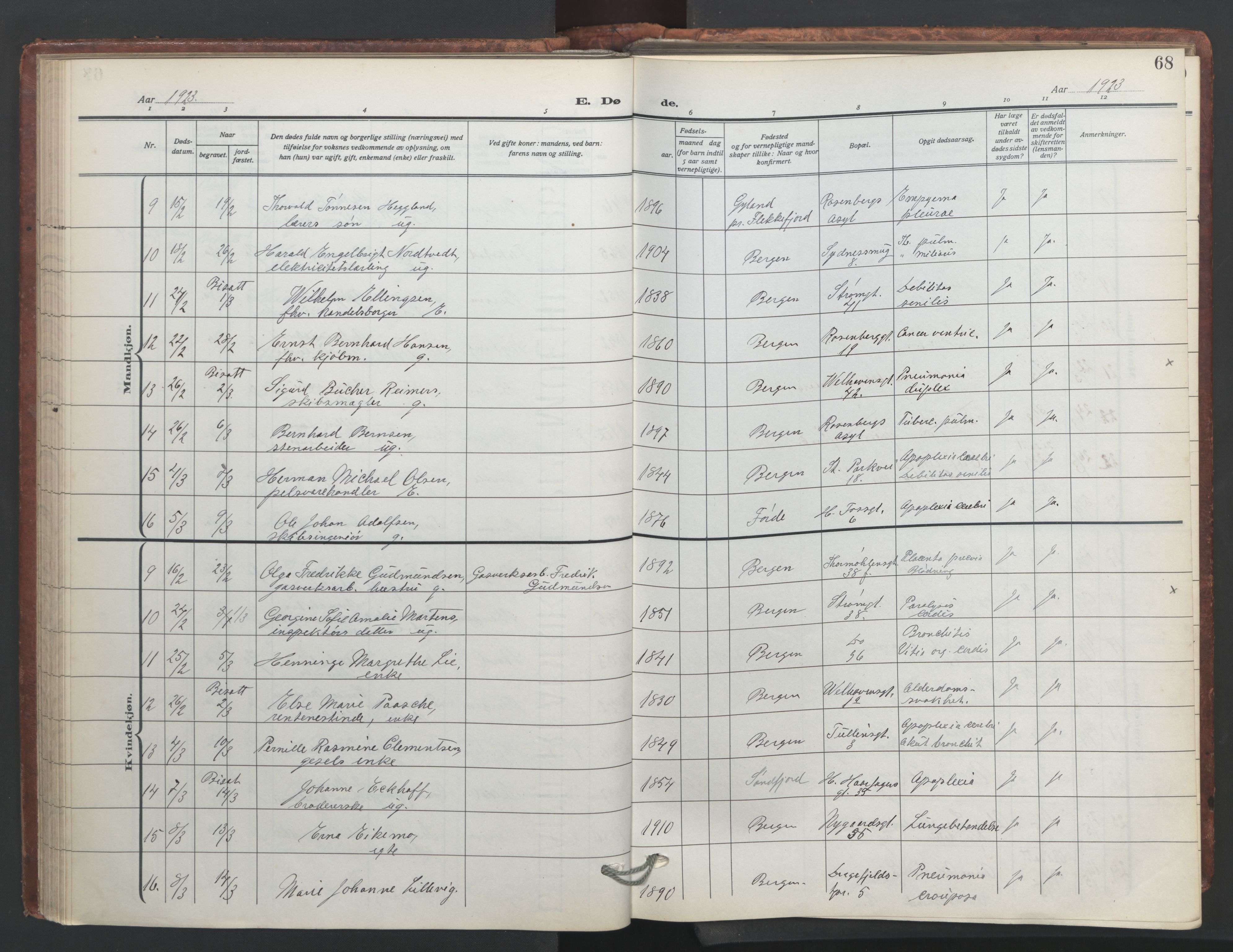 Johanneskirken sokneprestembete, SAB/A-76001/H/Hab: Parish register (copy) no. D 2, 1916-1950, p. 67b-68a