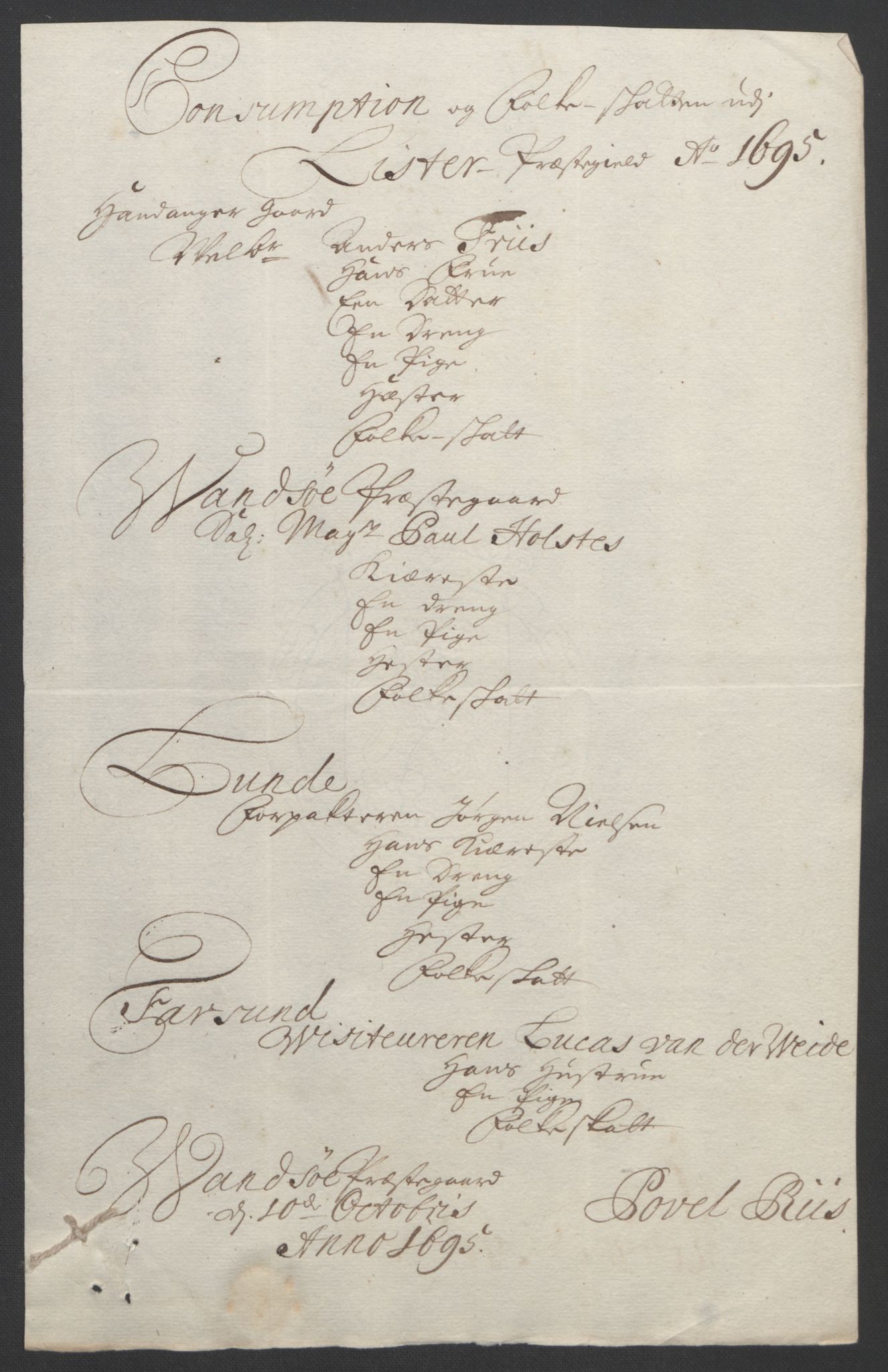 Rentekammeret inntil 1814, Reviderte regnskaper, Fogderegnskap, AV/RA-EA-4092/R43/L2545: Fogderegnskap Lista og Mandal, 1694-1695, p. 233