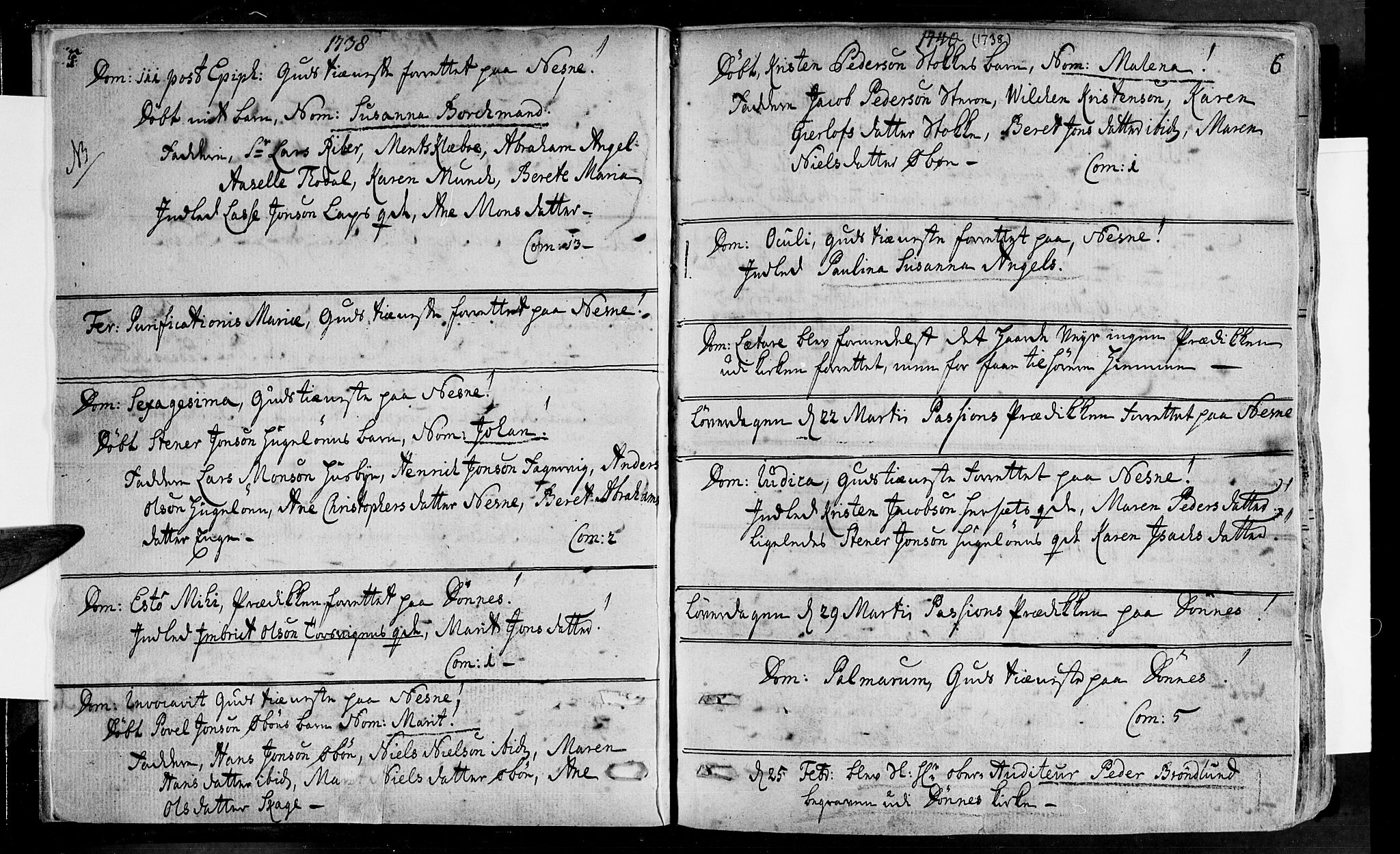 Ministerialprotokoller, klokkerbøker og fødselsregistre - Nordland, SAT/A-1459/838/L0543: Parish register (official) no. 838A02, 1738-1769, p. 5-6