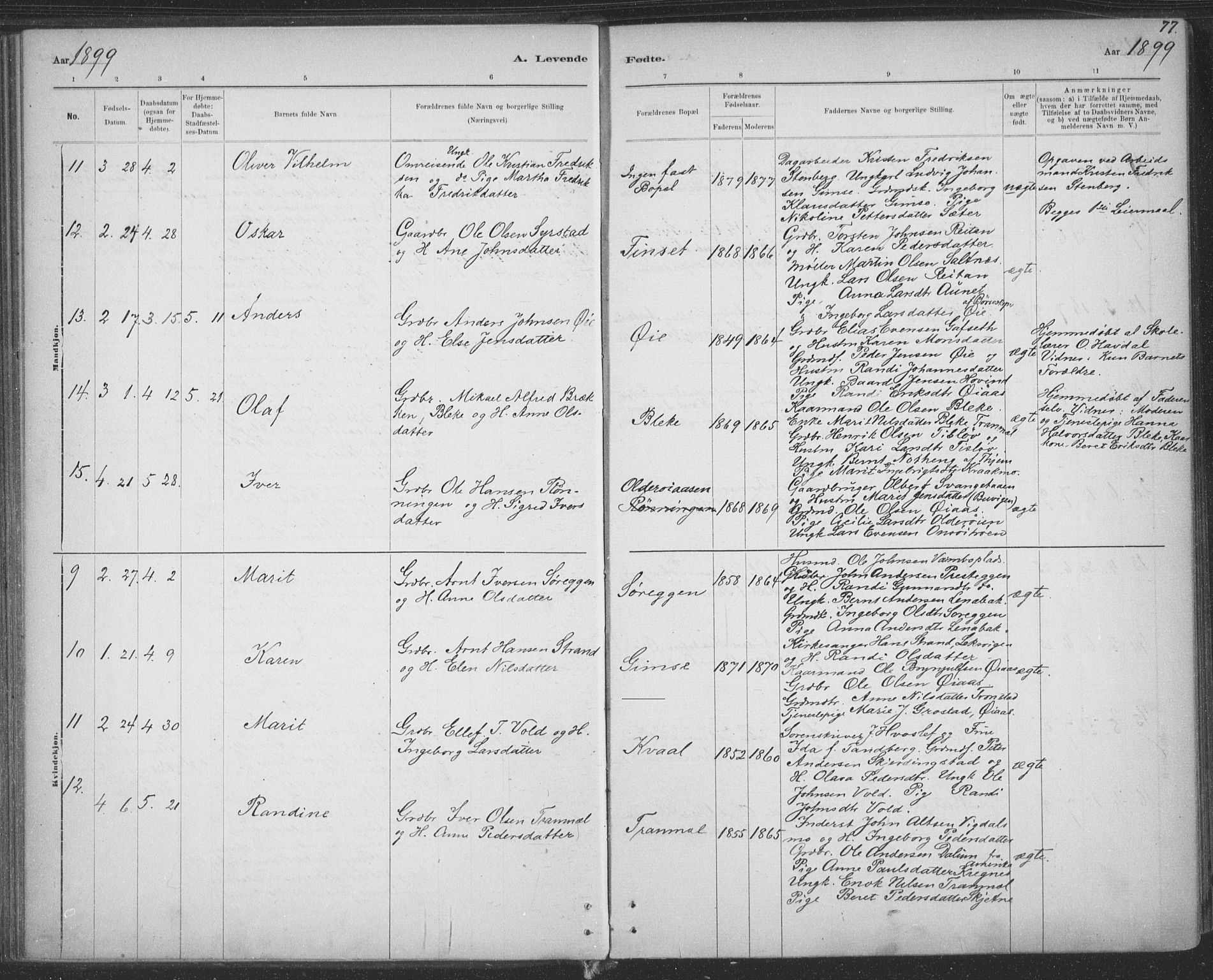 Ministerialprotokoller, klokkerbøker og fødselsregistre - Sør-Trøndelag, AV/SAT-A-1456/691/L1085: Parish register (official) no. 691A17, 1887-1908, p. 77