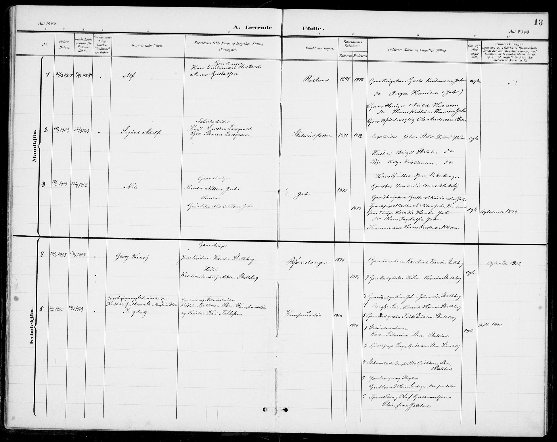 Modum kirkebøker, SAKO/A-234/G/Gb/L0001: Parish register (copy) no. II 1, 1901-1942, p. 13