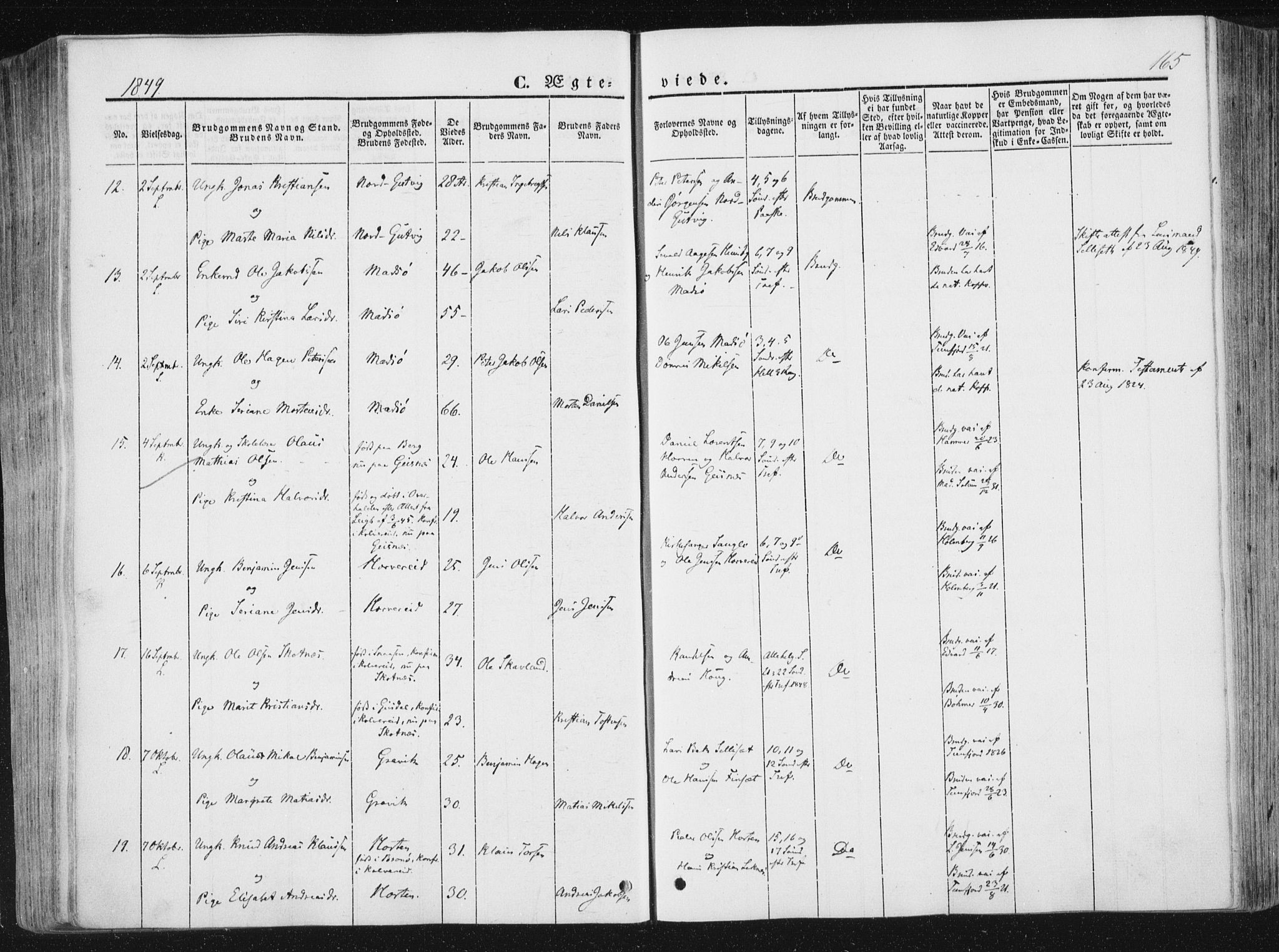 Ministerialprotokoller, klokkerbøker og fødselsregistre - Nord-Trøndelag, AV/SAT-A-1458/780/L0640: Parish register (official) no. 780A05, 1845-1856, p. 165