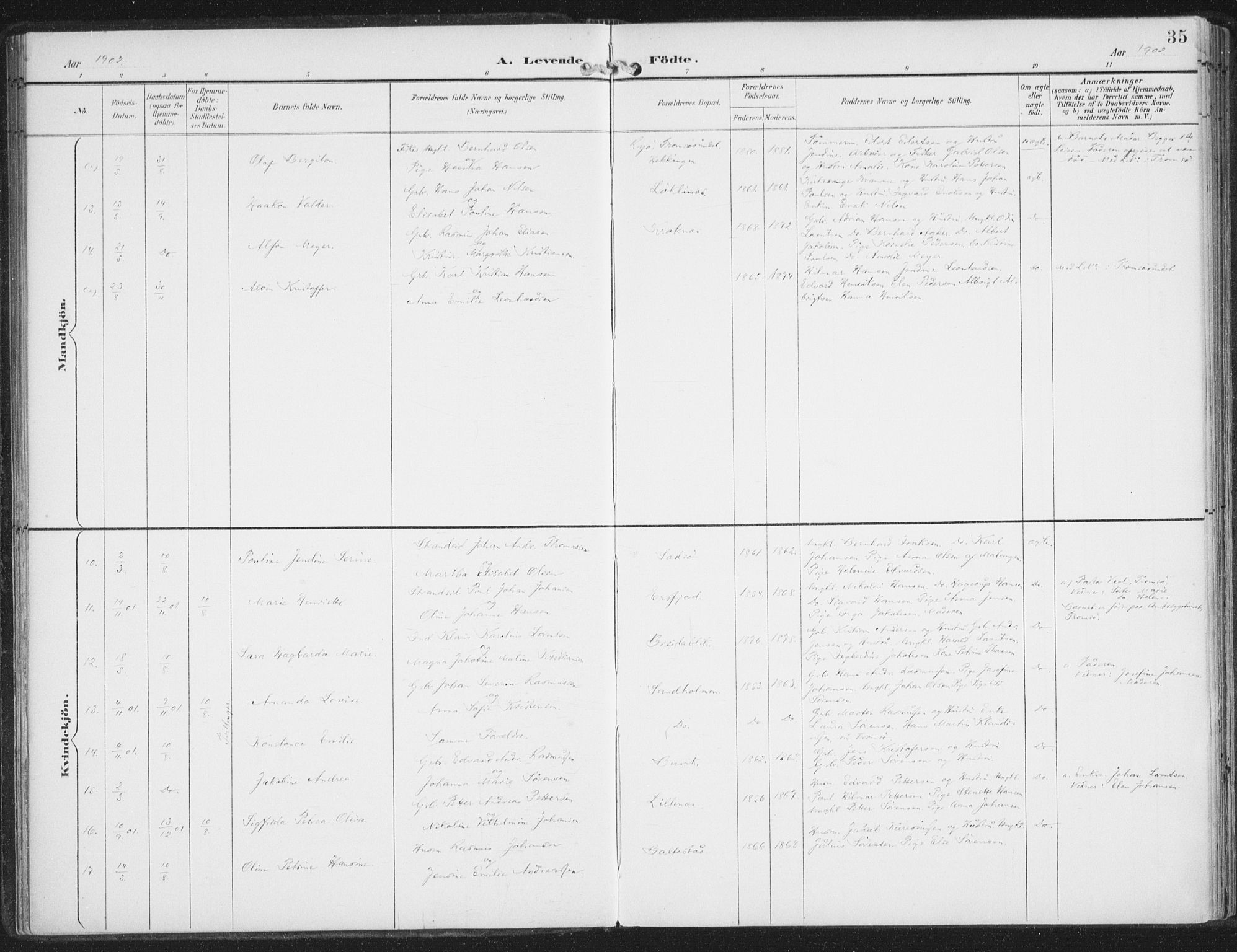 Lenvik sokneprestembete, SATØ/S-1310/H/Ha/Haa/L0015kirke: Parish register (official) no. 15, 1896-1915, p. 35