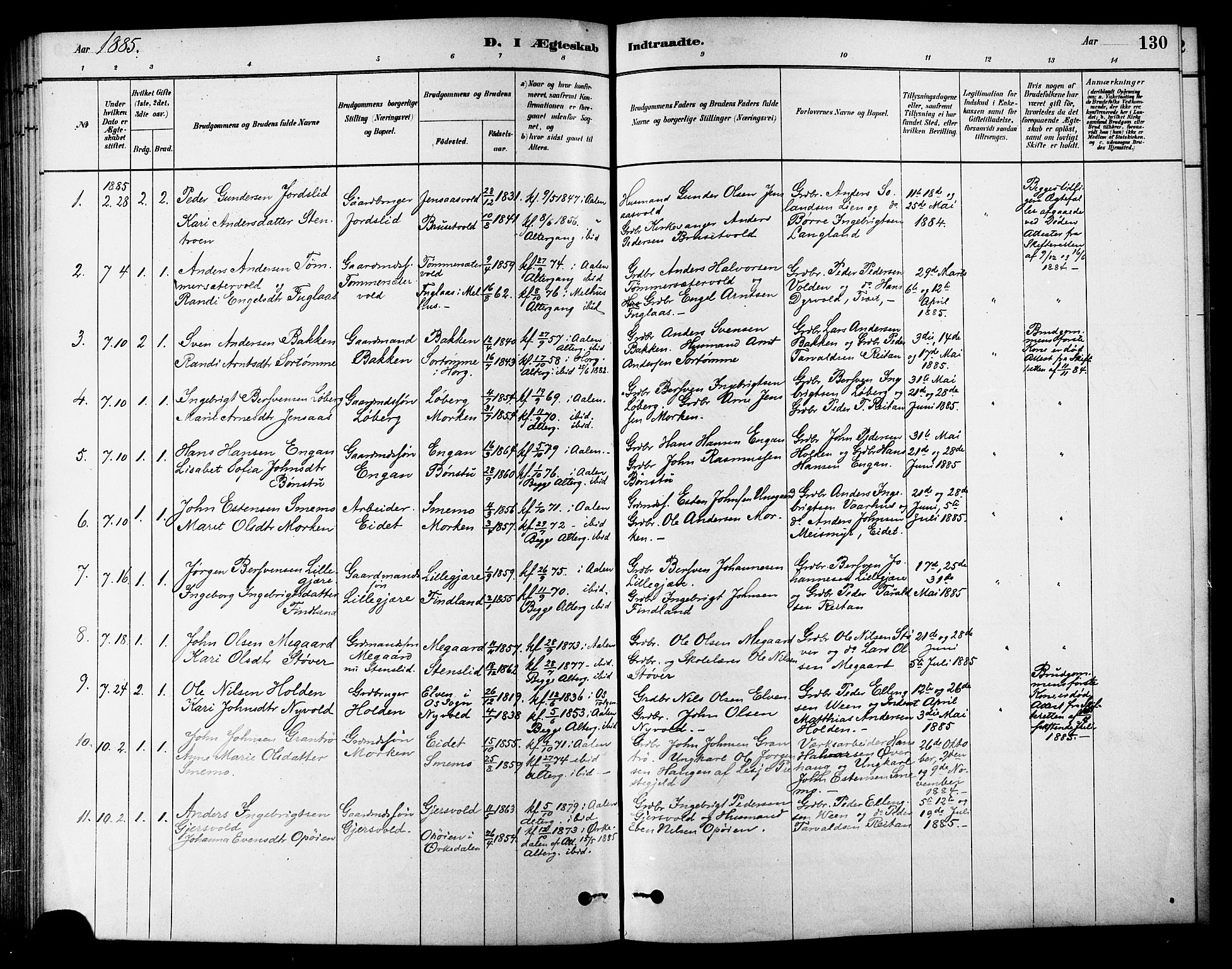 Ministerialprotokoller, klokkerbøker og fødselsregistre - Sør-Trøndelag, SAT/A-1456/686/L0983: Parish register (official) no. 686A01, 1879-1890, p. 130