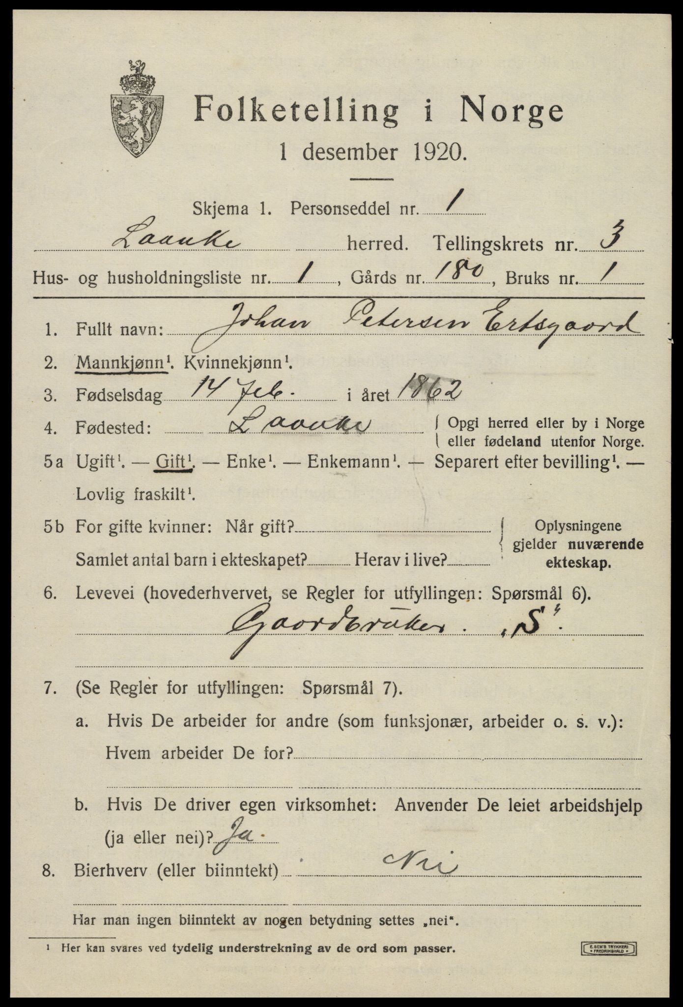 SAT, 1920 census for Lånke, 1920, p. 1768