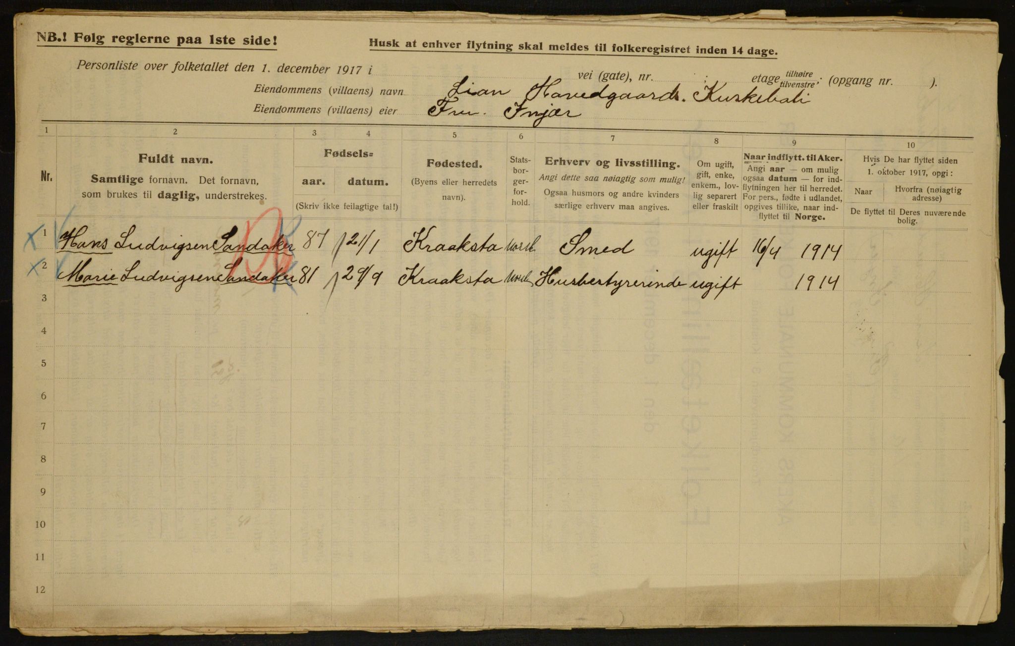 OBA, Municipal Census 1917 for Aker, 1917, p. 16230