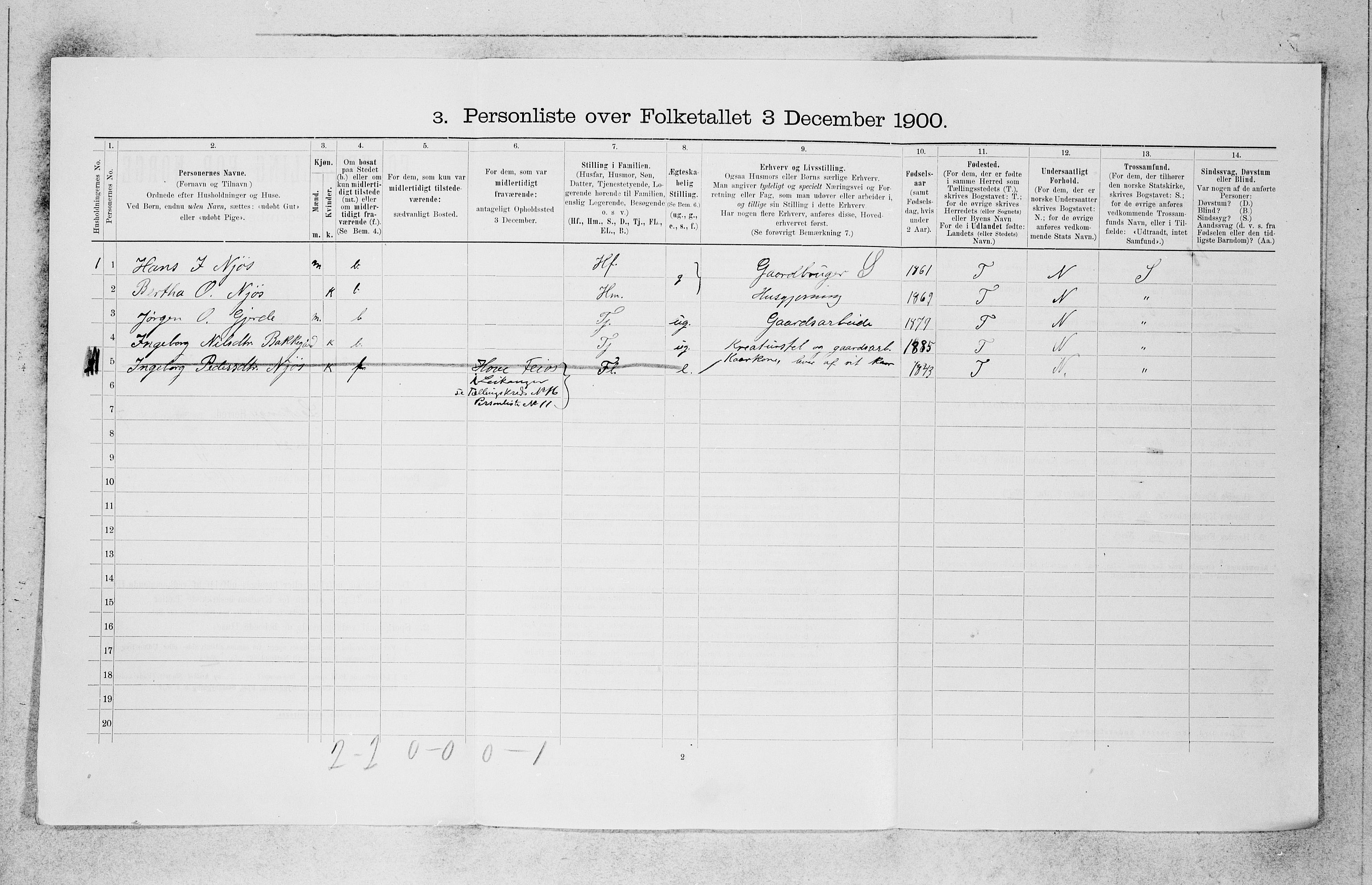 SAB, 1900 census for Leikanger, 1900, p. 457