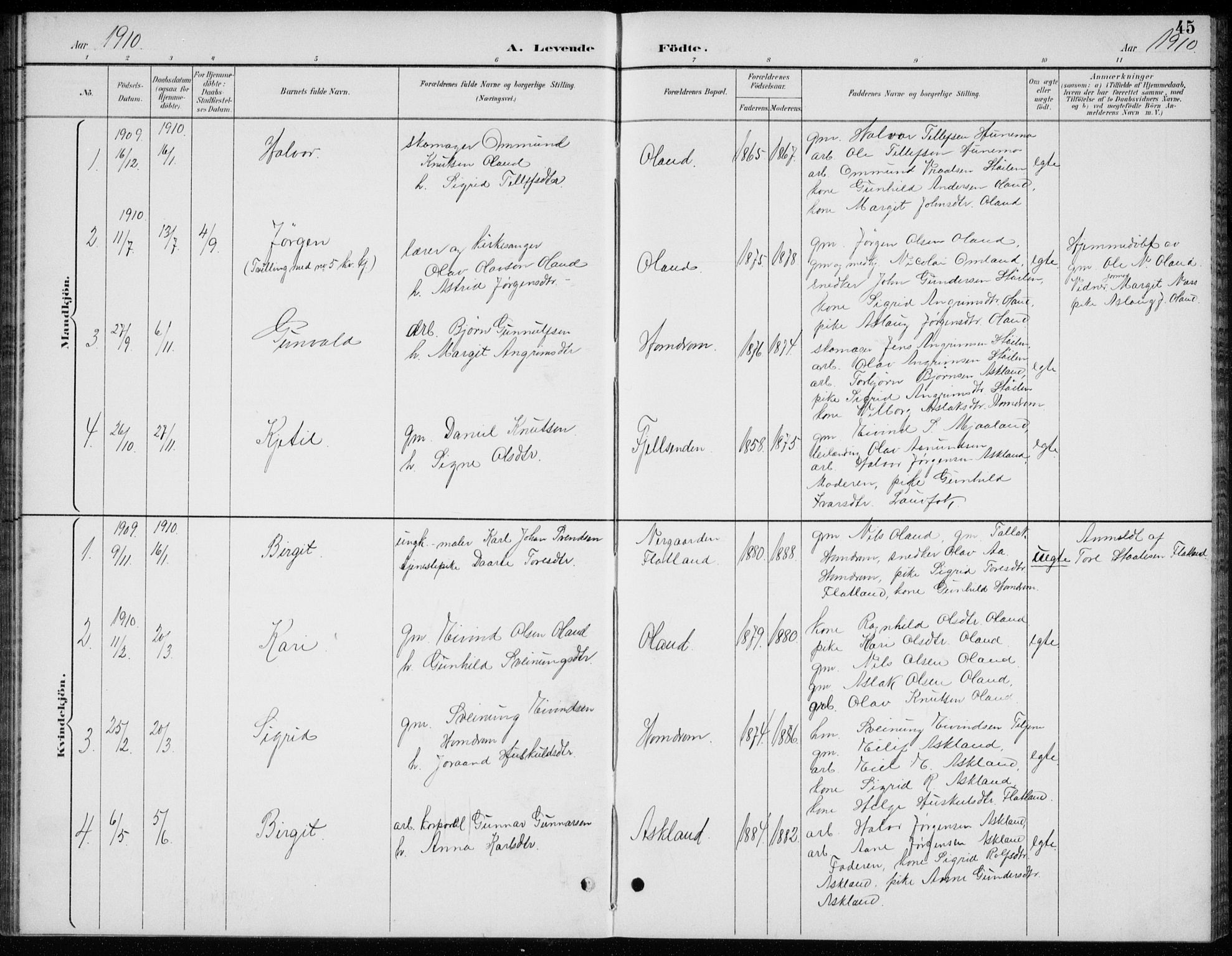 Åmli sokneprestkontor, SAK/1111-0050/F/Fb/Fba/L0002: Parish register (copy) no. B 2, 1890-1912, p. 45