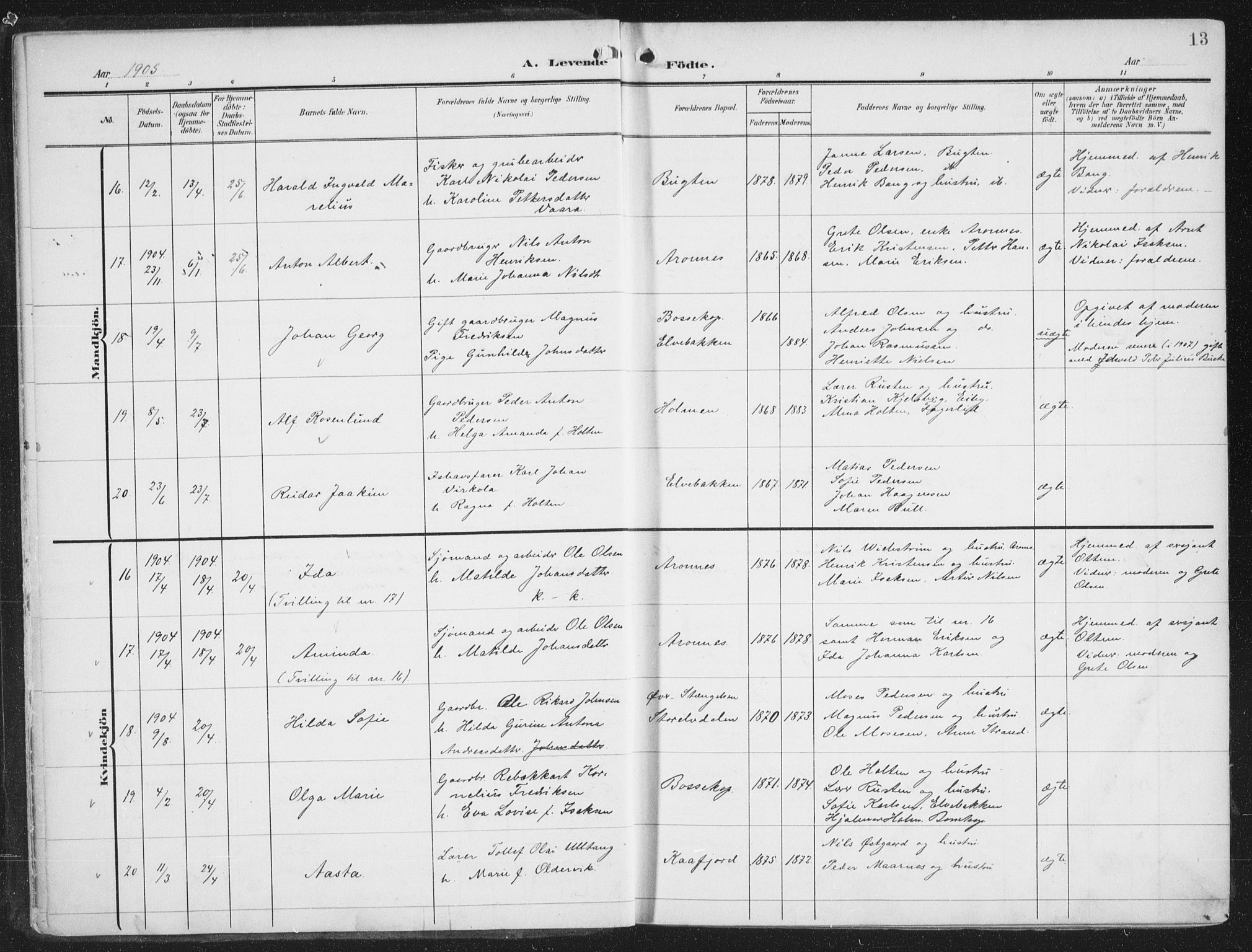 Alta sokneprestkontor, SATØ/S-1338/H/Ha/L0005.kirke: Parish register (official) no. 5, 1904-1918, p. 13