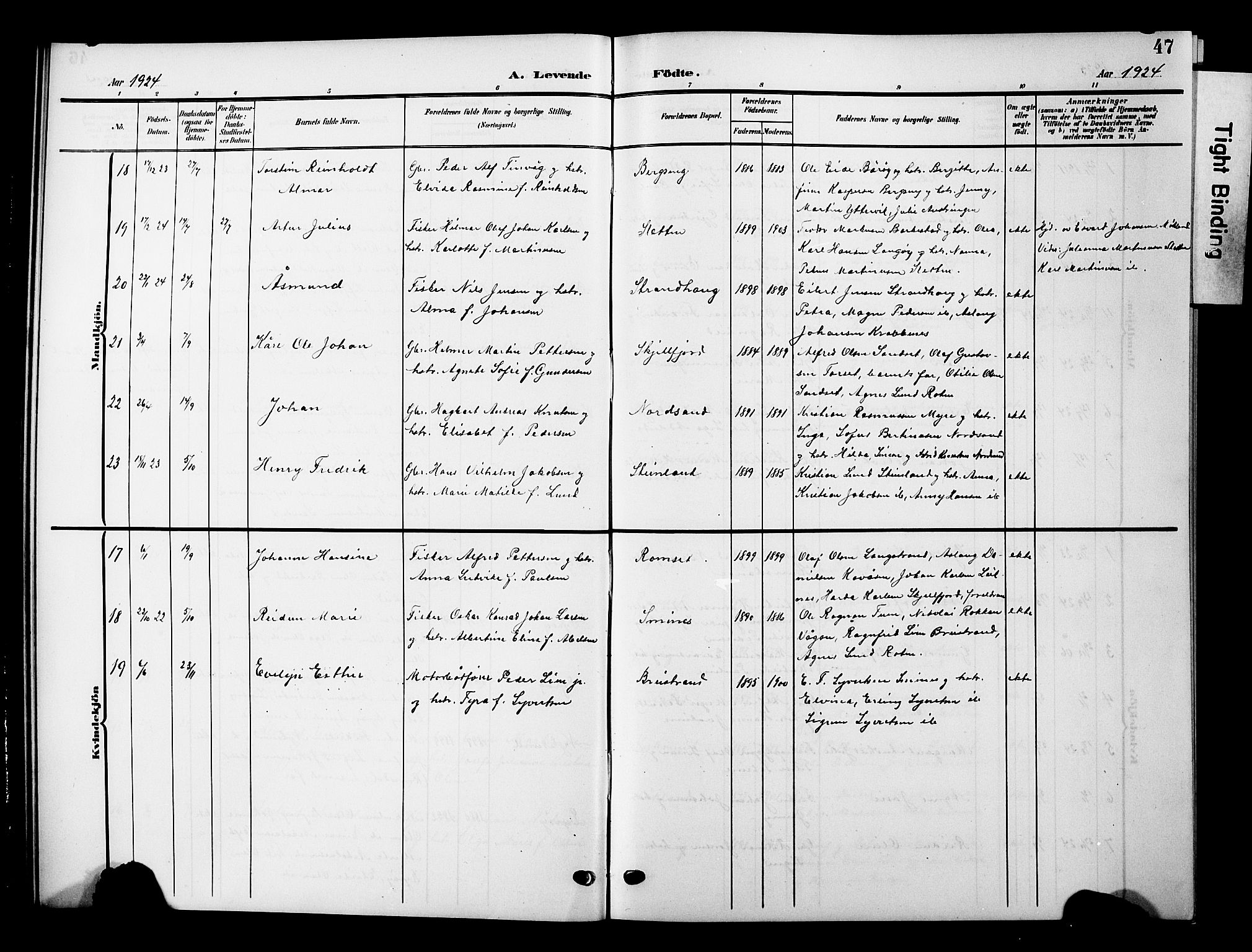 Ministerialprotokoller, klokkerbøker og fødselsregistre - Nordland, AV/SAT-A-1459/893/L1350: Parish register (copy) no. 893C05, 1906-1927, p. 47