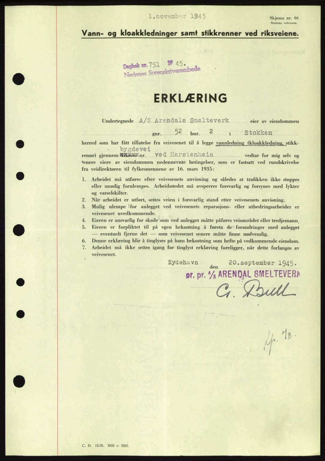 Nedenes sorenskriveri, SAK/1221-0006/G/Gb/Gba/L0053: Mortgage book no. A6b, 1945-1945, Diary no: : 751/1945