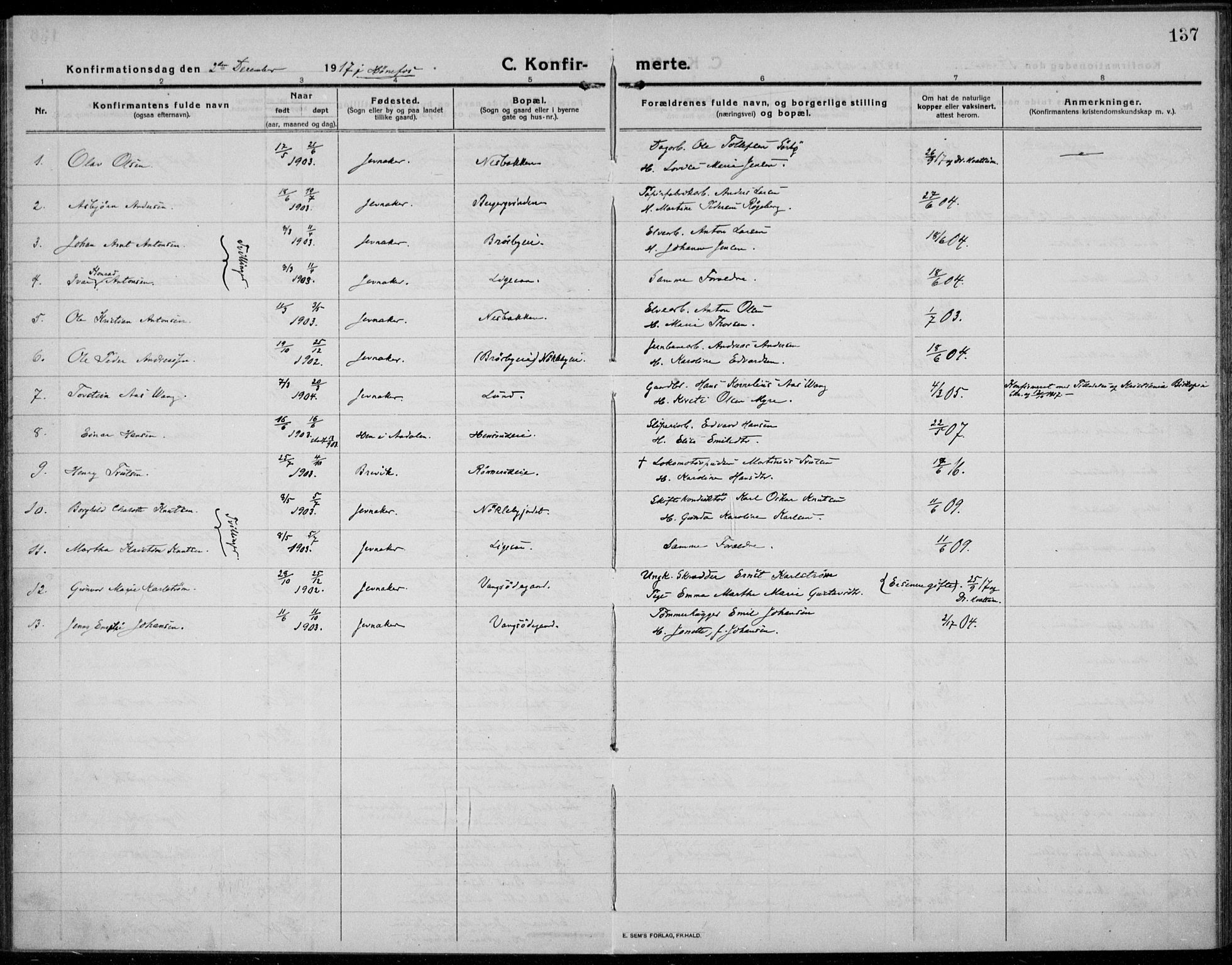 Jevnaker prestekontor, SAH/PREST-116/H/Ha/Haa/L0012: Parish register (official) no. 12, 1914-1924, p. 137