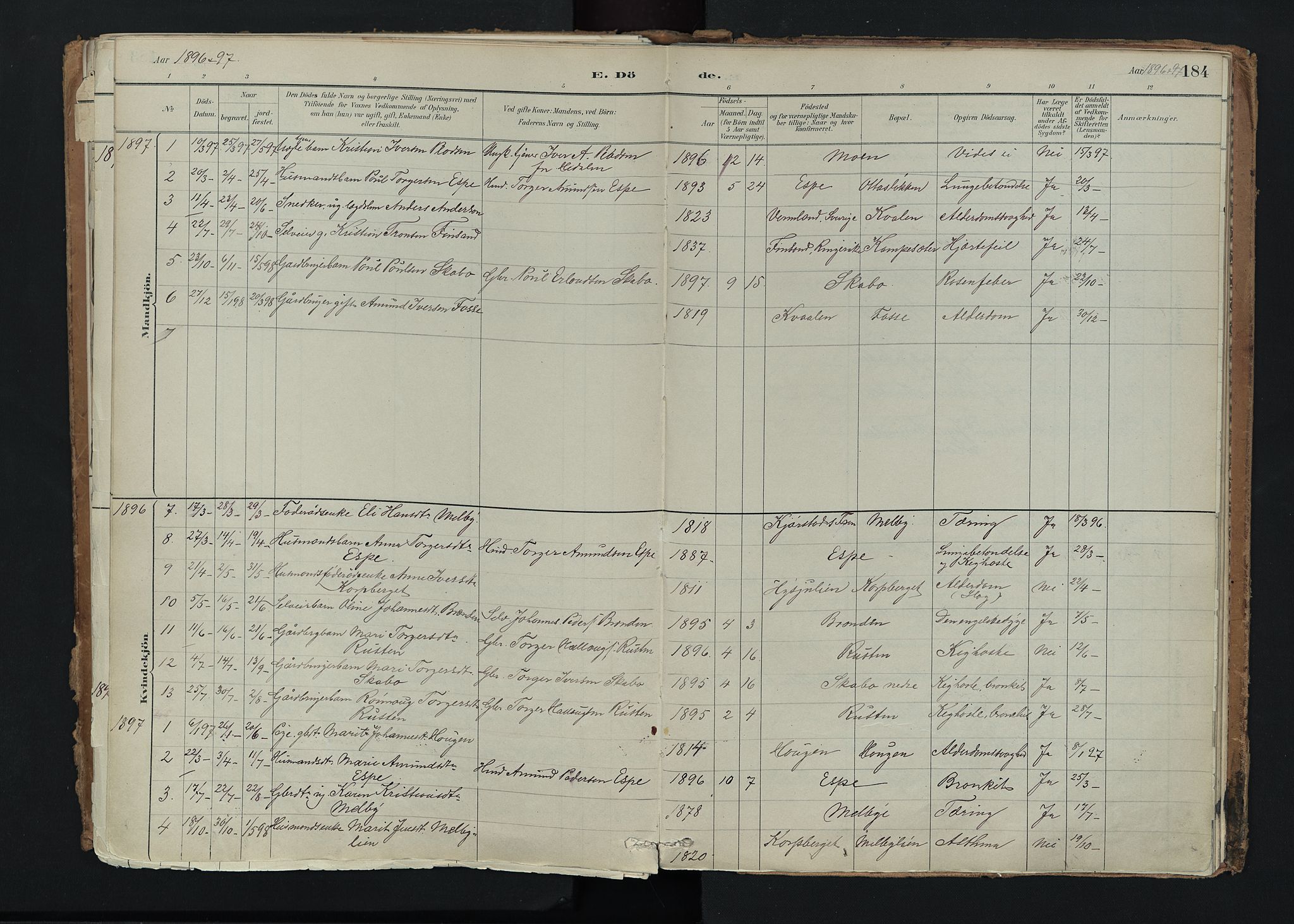 Nord-Fron prestekontor, SAH/PREST-080/H/Ha/Haa/L0005: Parish register (official) no. 5, 1884-1914, p. 184