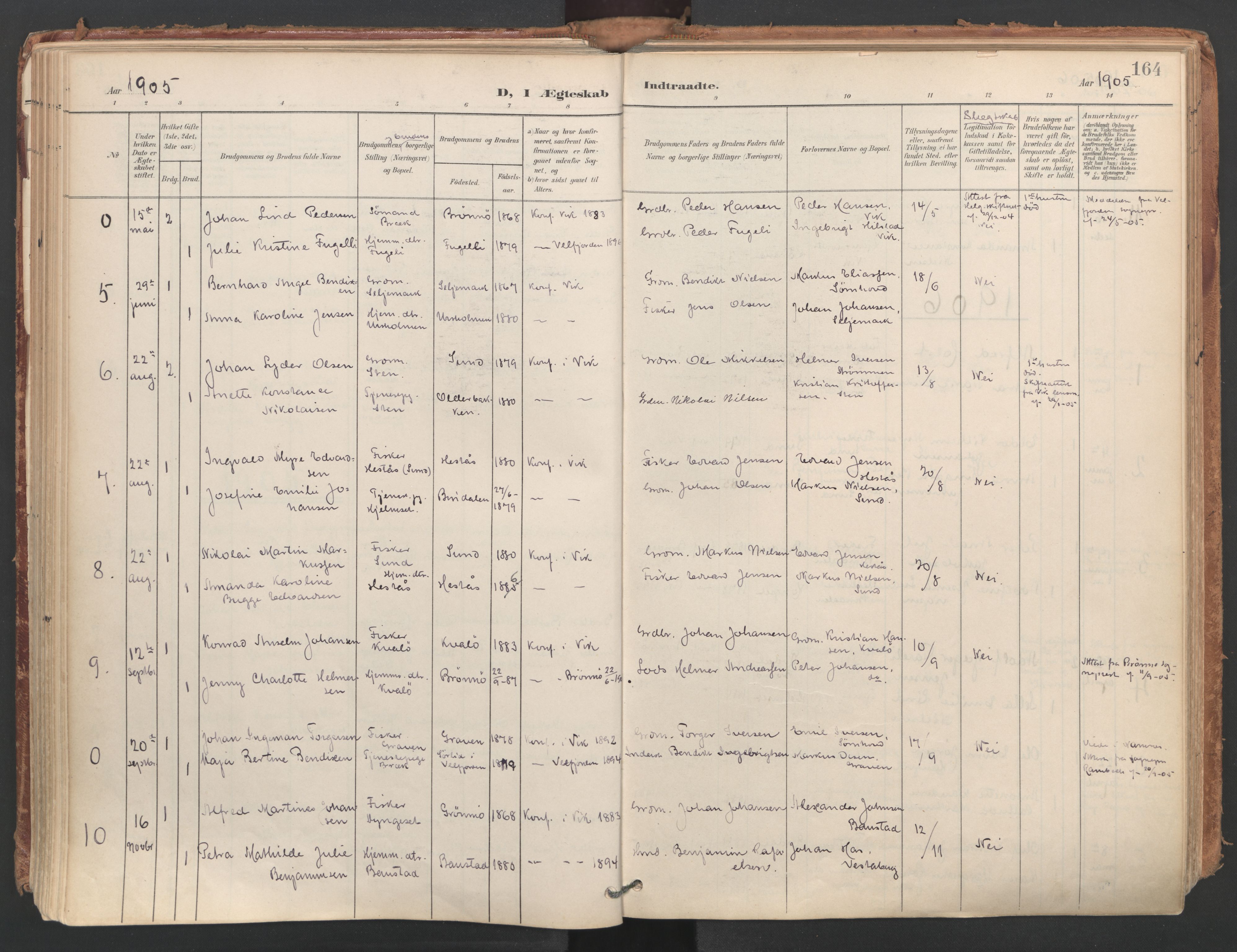 Ministerialprotokoller, klokkerbøker og fødselsregistre - Nordland, AV/SAT-A-1459/812/L0180: Parish register (official) no. 812A09, 1901-1915, p. 164