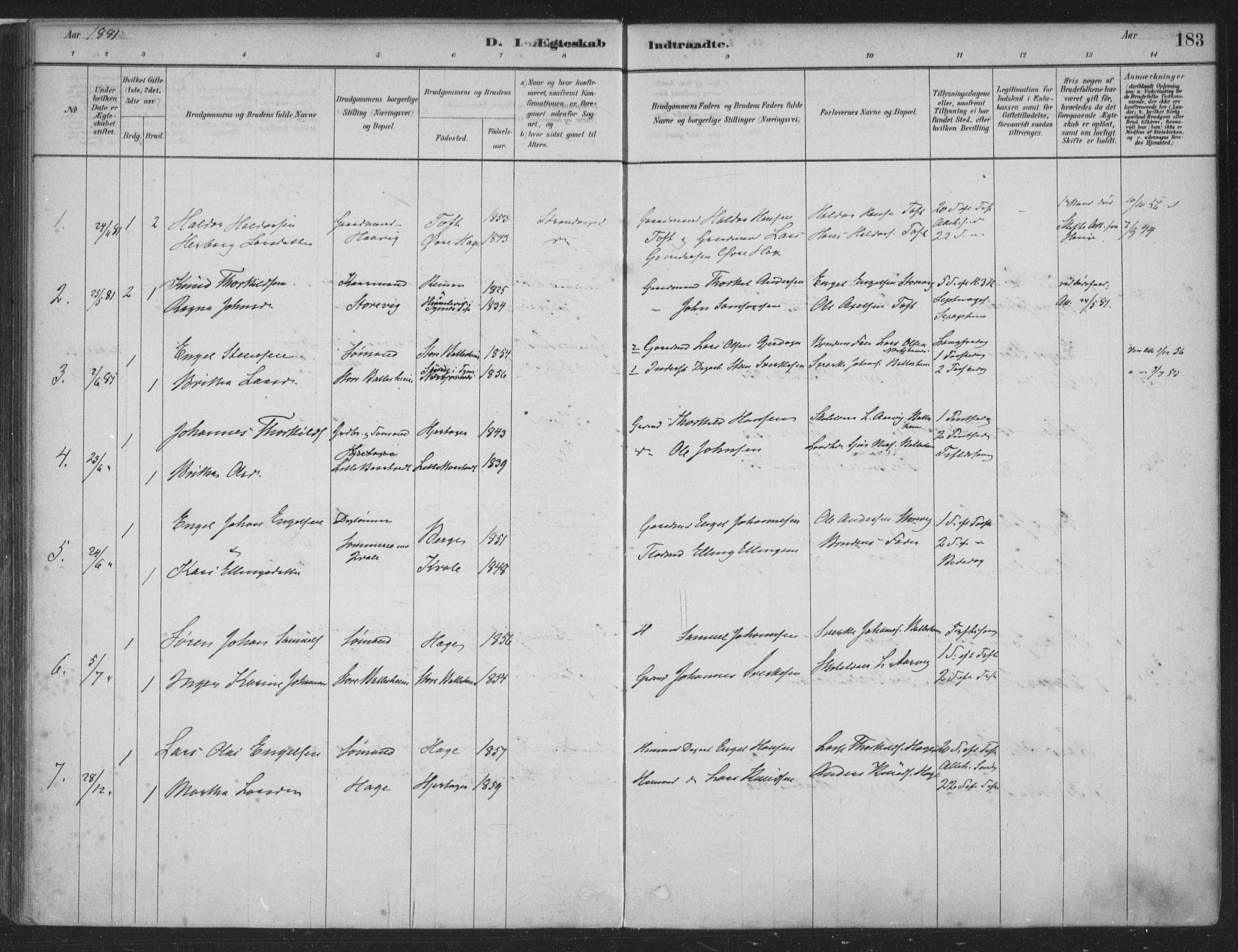 Fusa sokneprestembete, AV/SAB-A-75401/H/Haa: Parish register (official) no. D 1, 1880-1938, p. 183