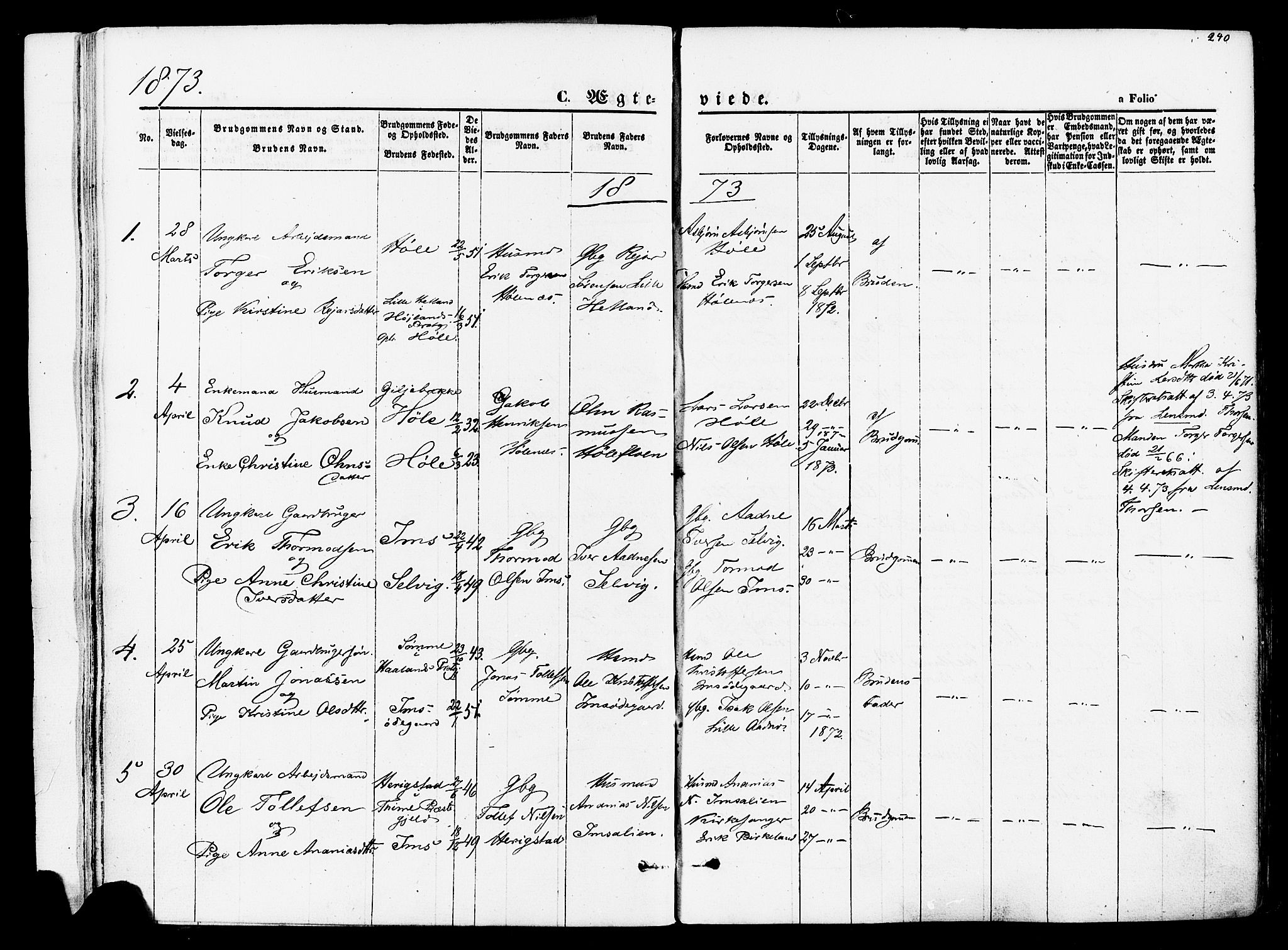 Høgsfjord sokneprestkontor, SAST/A-101624/H/Ha/Haa/L0002: Parish register (official) no. A 2, 1855-1885, p. 240