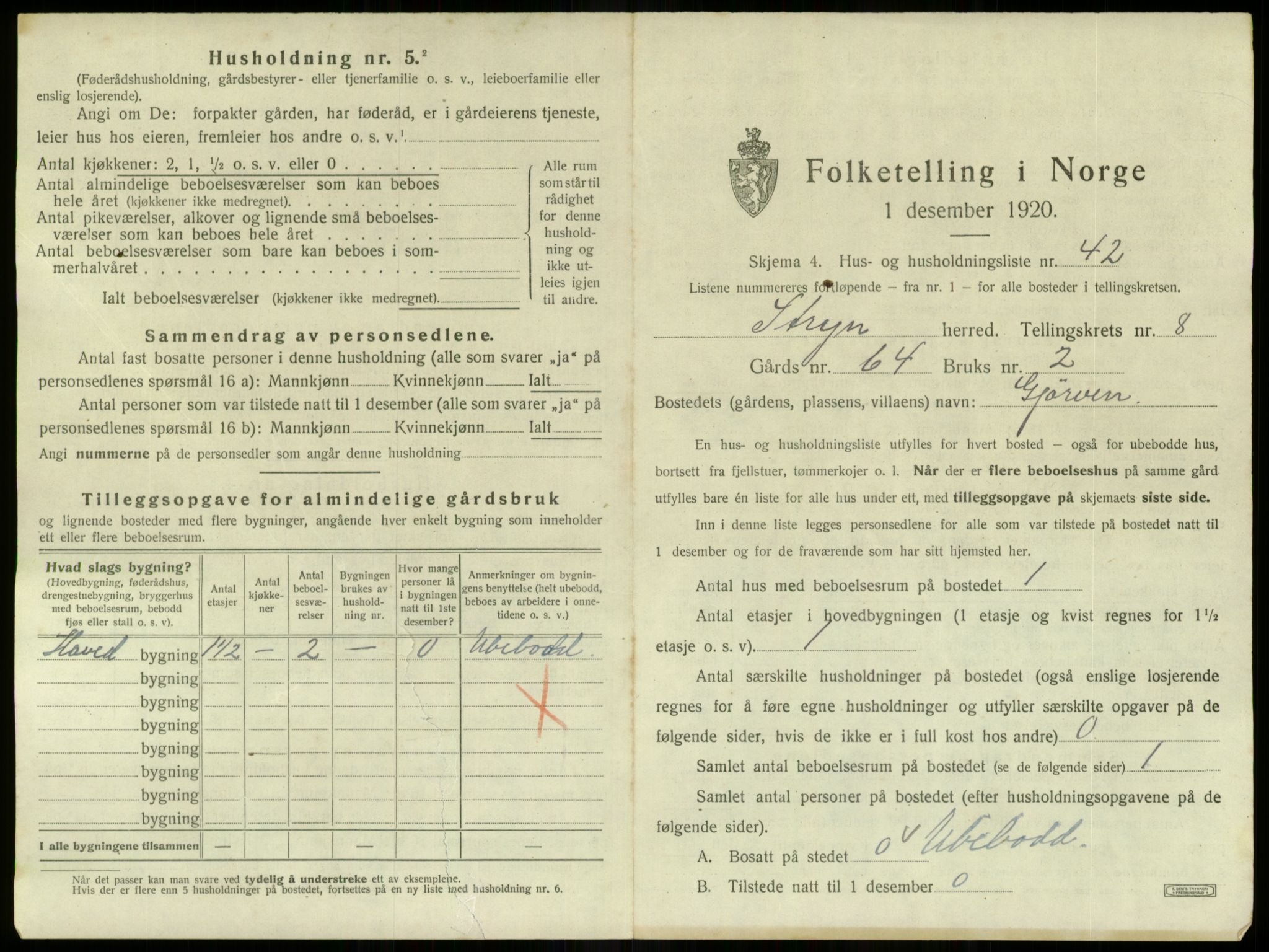 SAB, 1920 census for Stryn, 1920, p. 550