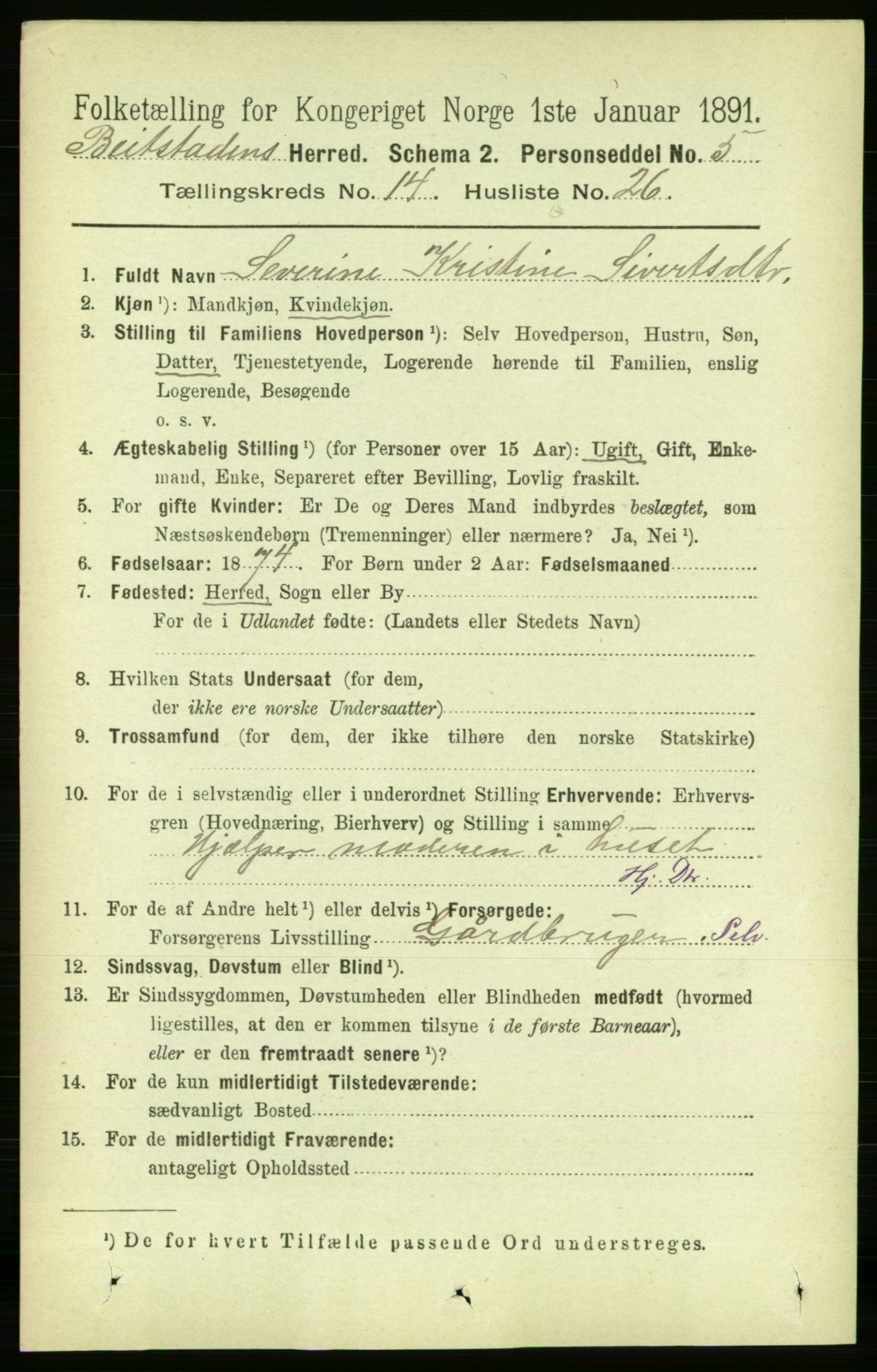 RA, 1891 census for 1727 Beitstad, 1891, p. 3978