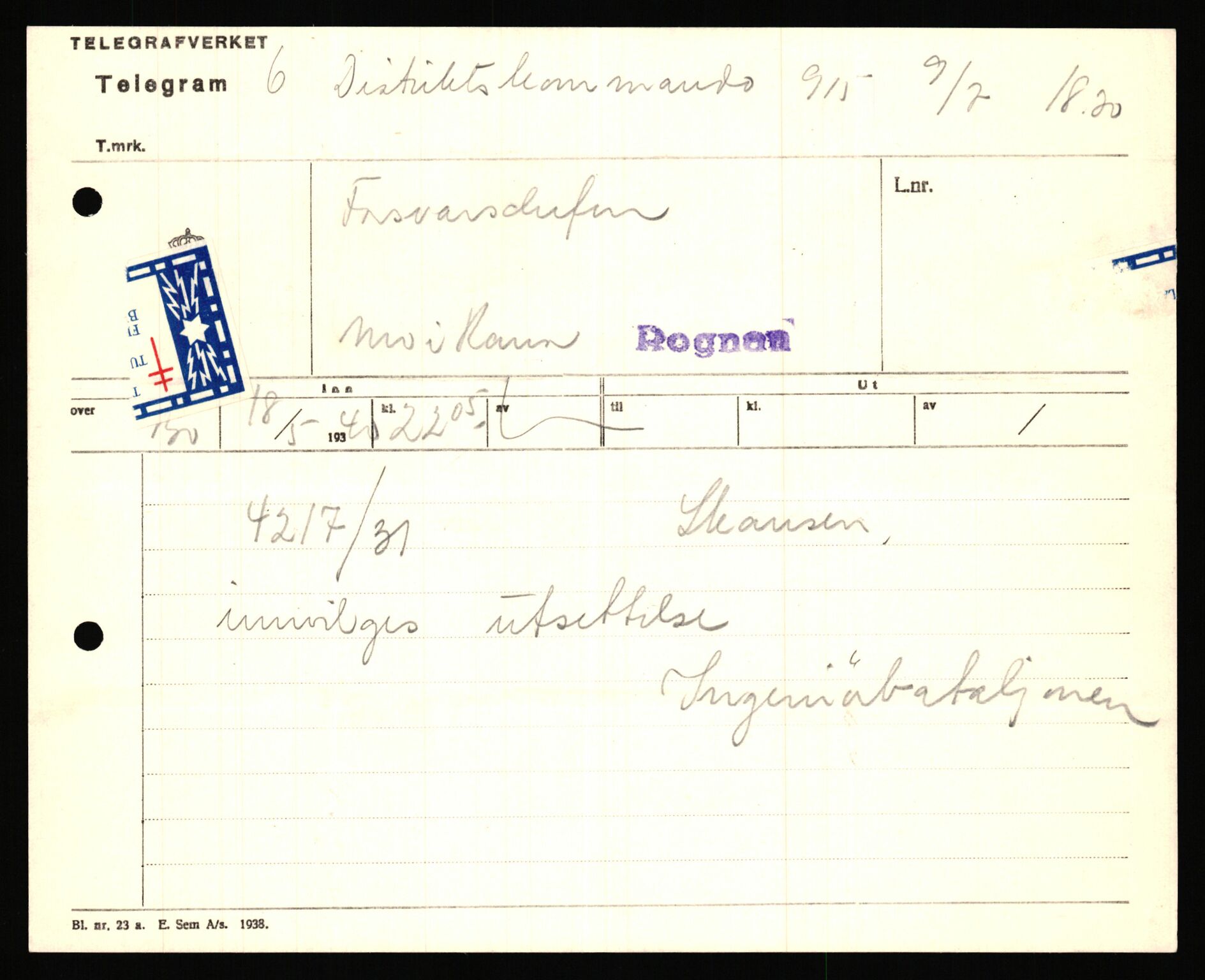 Forsvaret, Forsvarets krigshistoriske avdeling, AV/RA-RAFA-2017/Y/Ya/L0031: II-C-11-51 - Hærens overkommando, 1940, p. 634