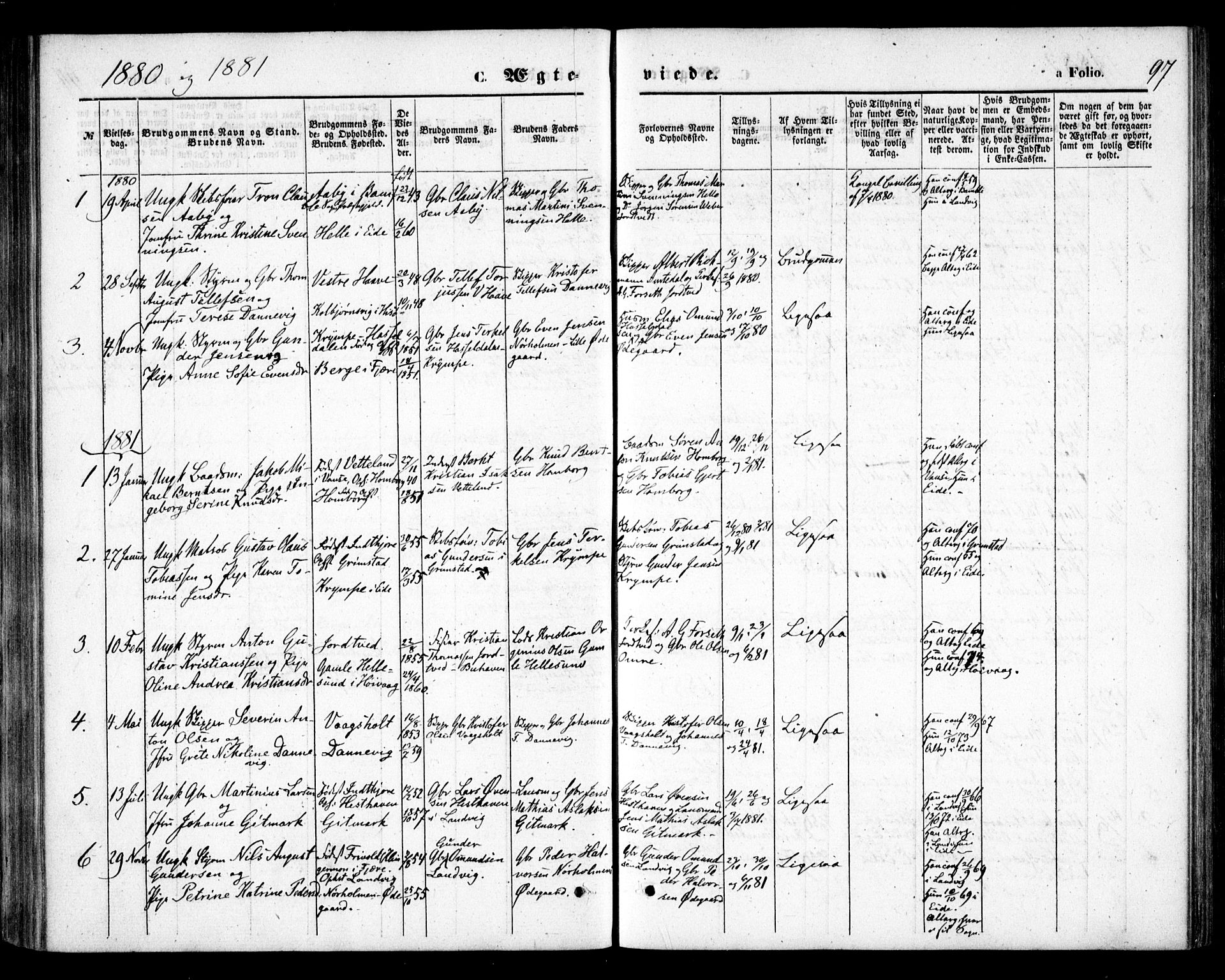 Hommedal sokneprestkontor, AV/SAK-1111-0023/F/Fa/Faa/L0002: Parish register (official) no. A 2, 1861-1884, p. 97