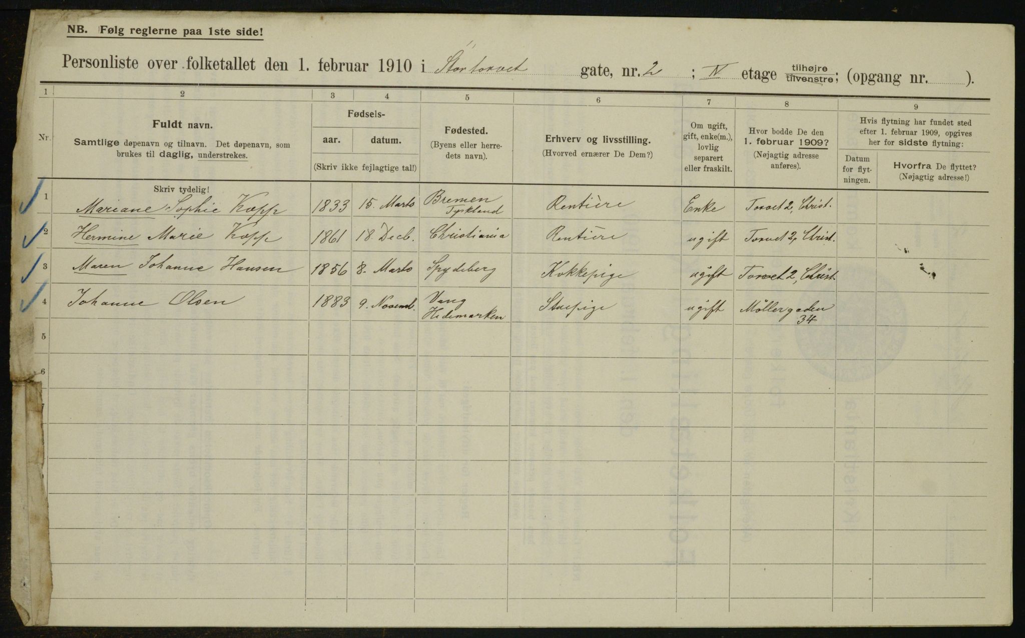 OBA, Municipal Census 1910 for Kristiania, 1910, p. 109297