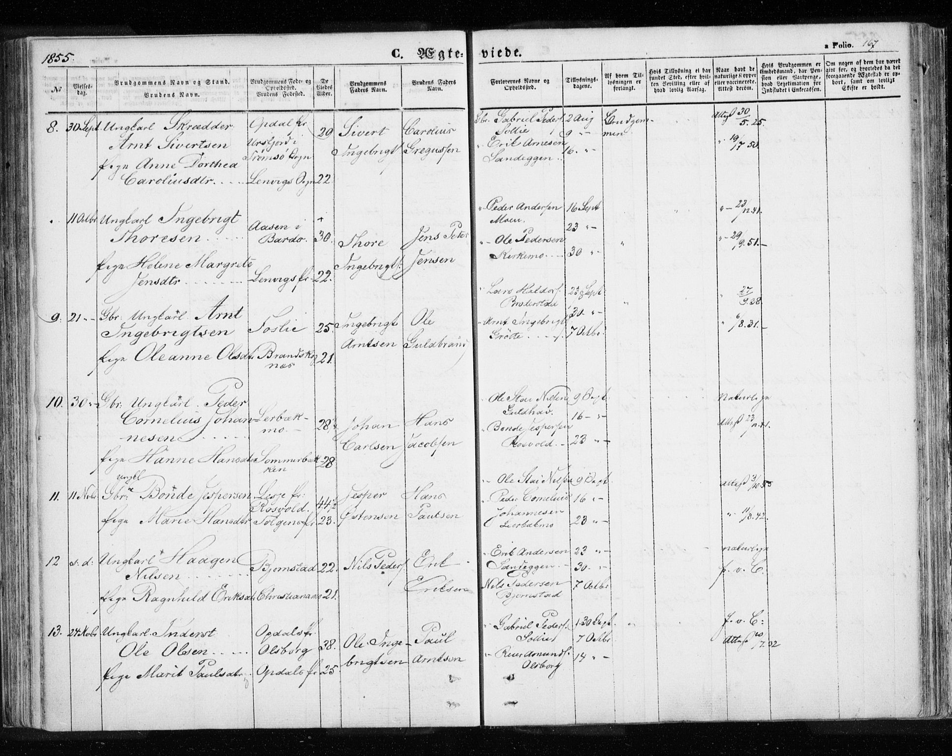 Målselv sokneprestembete, SATØ/S-1311/G/Ga/Gaa/L0003kirke: Parish register (official) no. 3, 1853-1863, p. 167