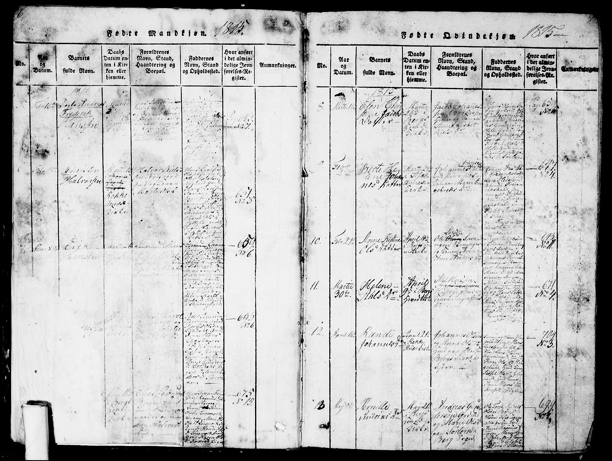 Berg prestekontor Kirkebøker, AV/SAO-A-10902/G/Ga/L0001: Parish register (copy) no. I 1, 1815-1832, p. 6-7