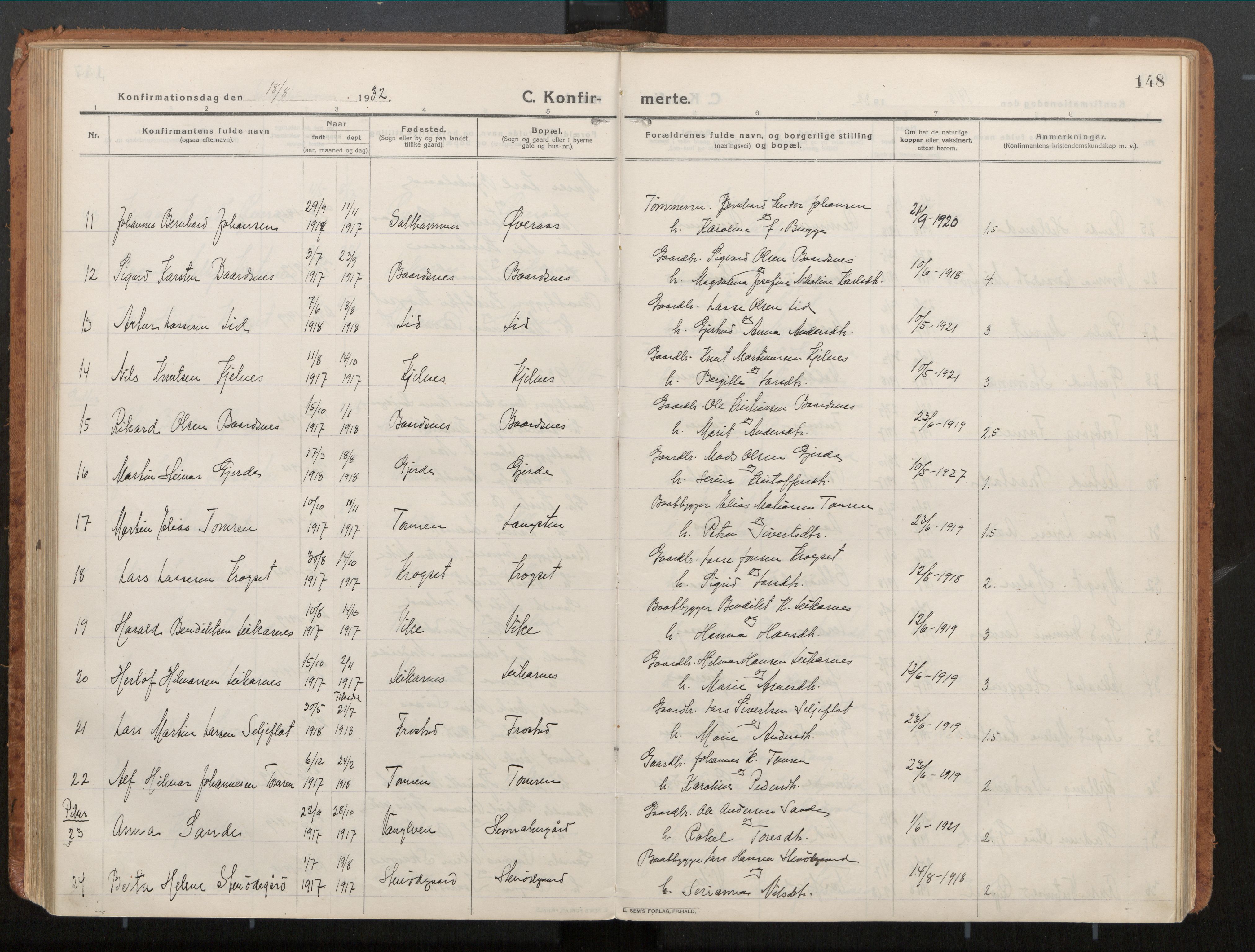 Ministerialprotokoller, klokkerbøker og fødselsregistre - Møre og Romsdal, AV/SAT-A-1454/539/L0534a: Parish register (official) no. 539A08, 1912-1935, p. 148