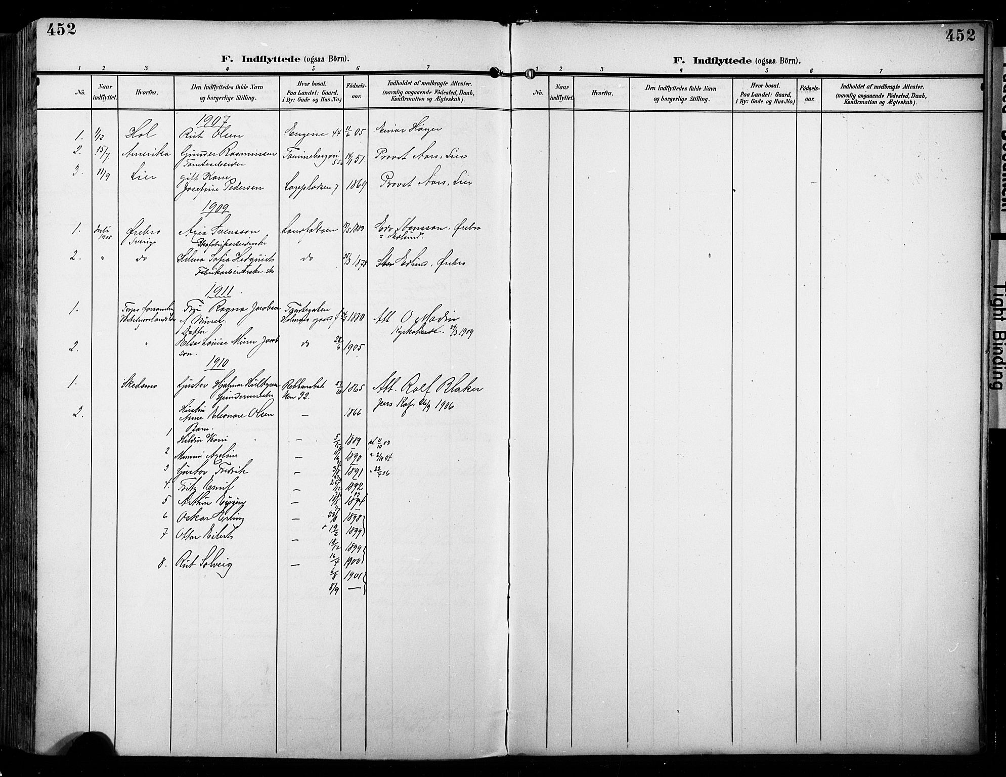 Bragernes kirkebøker, SAKO/A-6/F/Fb/L0009: Parish register (official) no. II 9, 1902-1911, p. 452