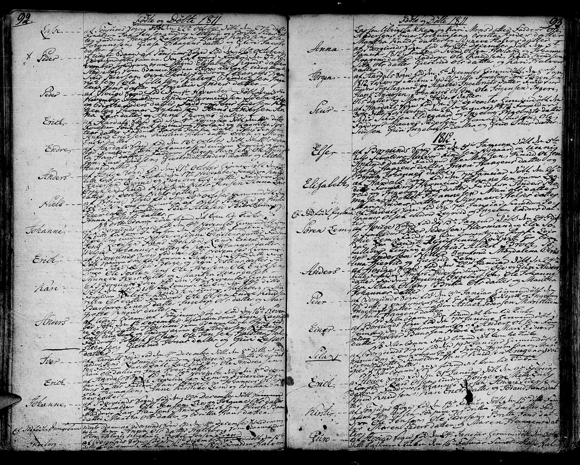 Lærdal sokneprestembete, SAB/A-81201: Parish register (official) no. A 4, 1805-1821, p. 92-93