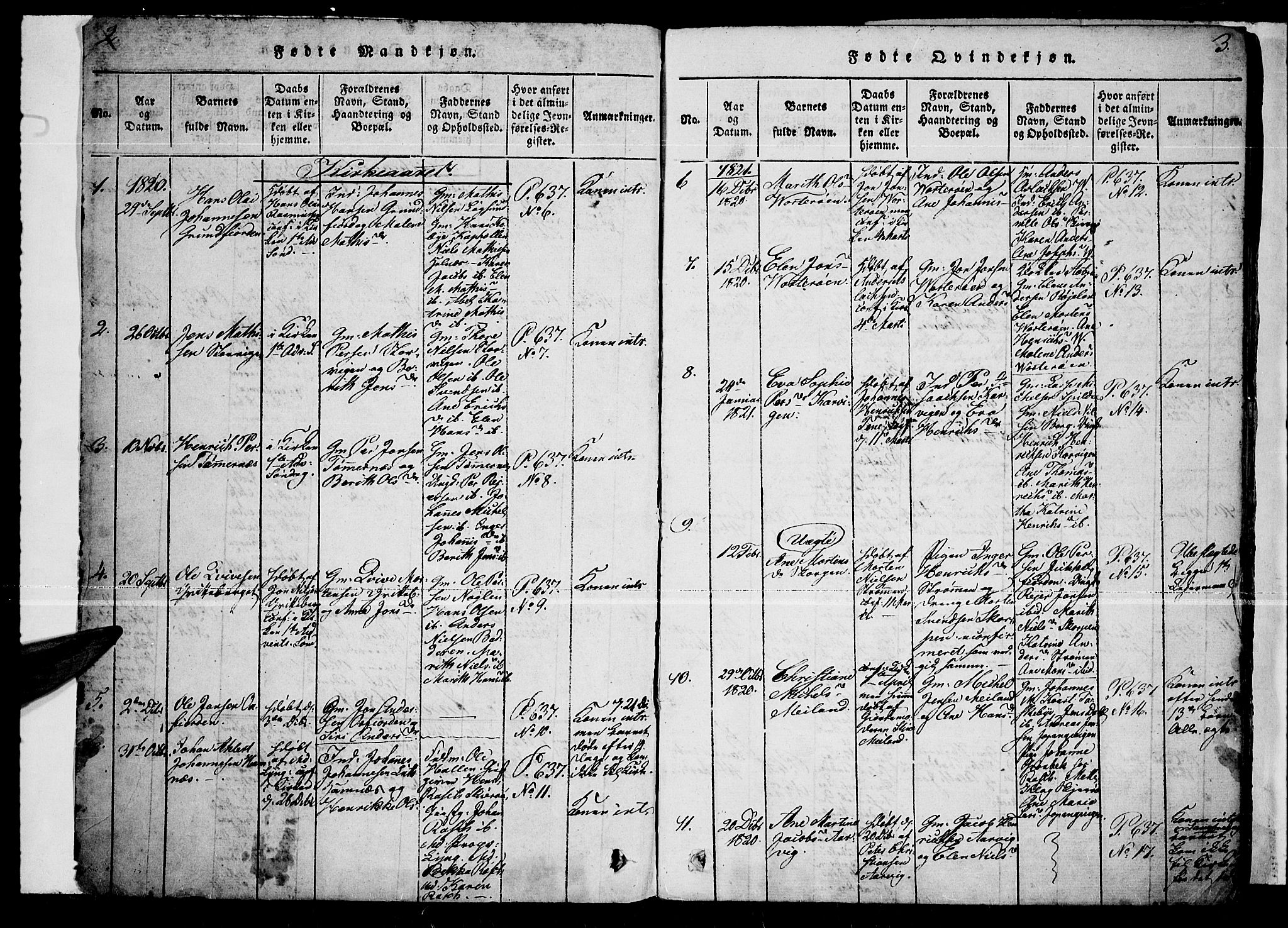 Skjervøy sokneprestkontor, AV/SATØ-S-1300/H/Ha/Haa/L0004kirke: Parish register (official) no. 4, 1820-1838, p. 2-3