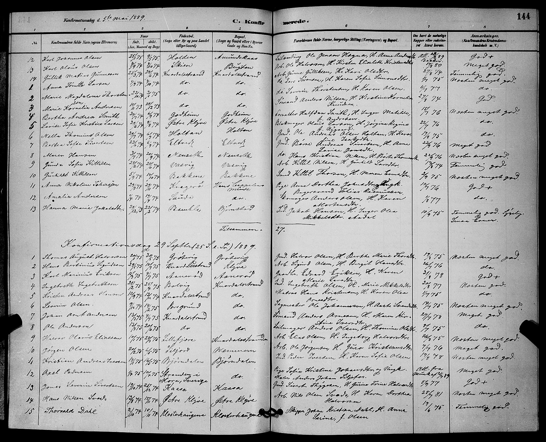 Solum kirkebøker, SAKO/A-306/G/Ga/L0007: Parish register (copy) no. I 7, 1884-1898, p. 144