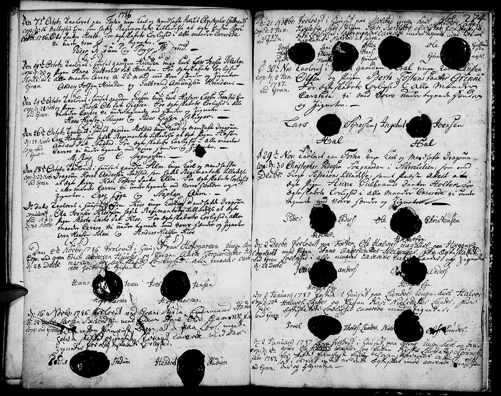 Gran prestekontor, SAH/PREST-112/H/Ha/Haa/L0005: Parish register (official) no. 5, 1776-1788, p. 274
