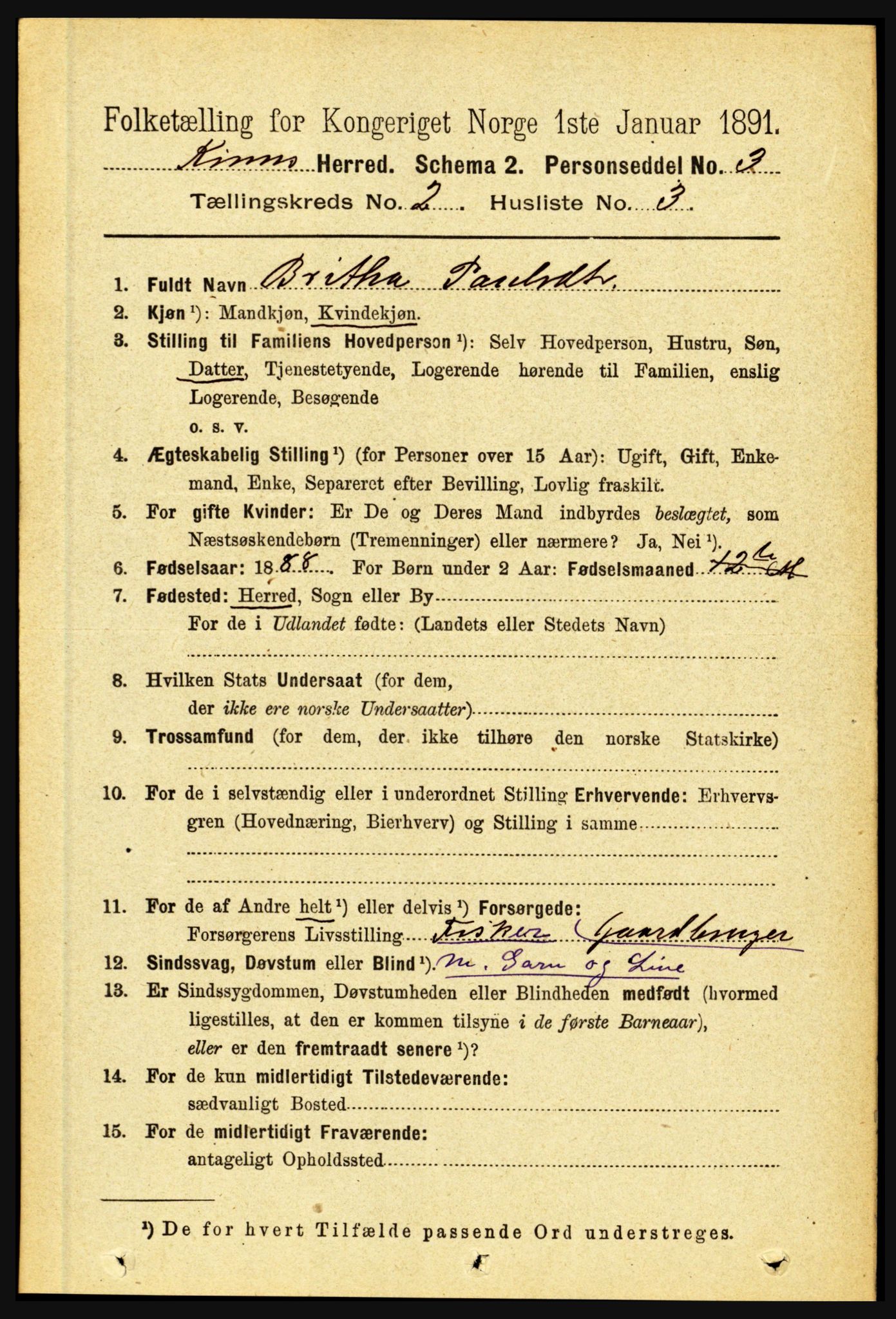 RA, 1891 census for 1437 Kinn, 1891, p. 549