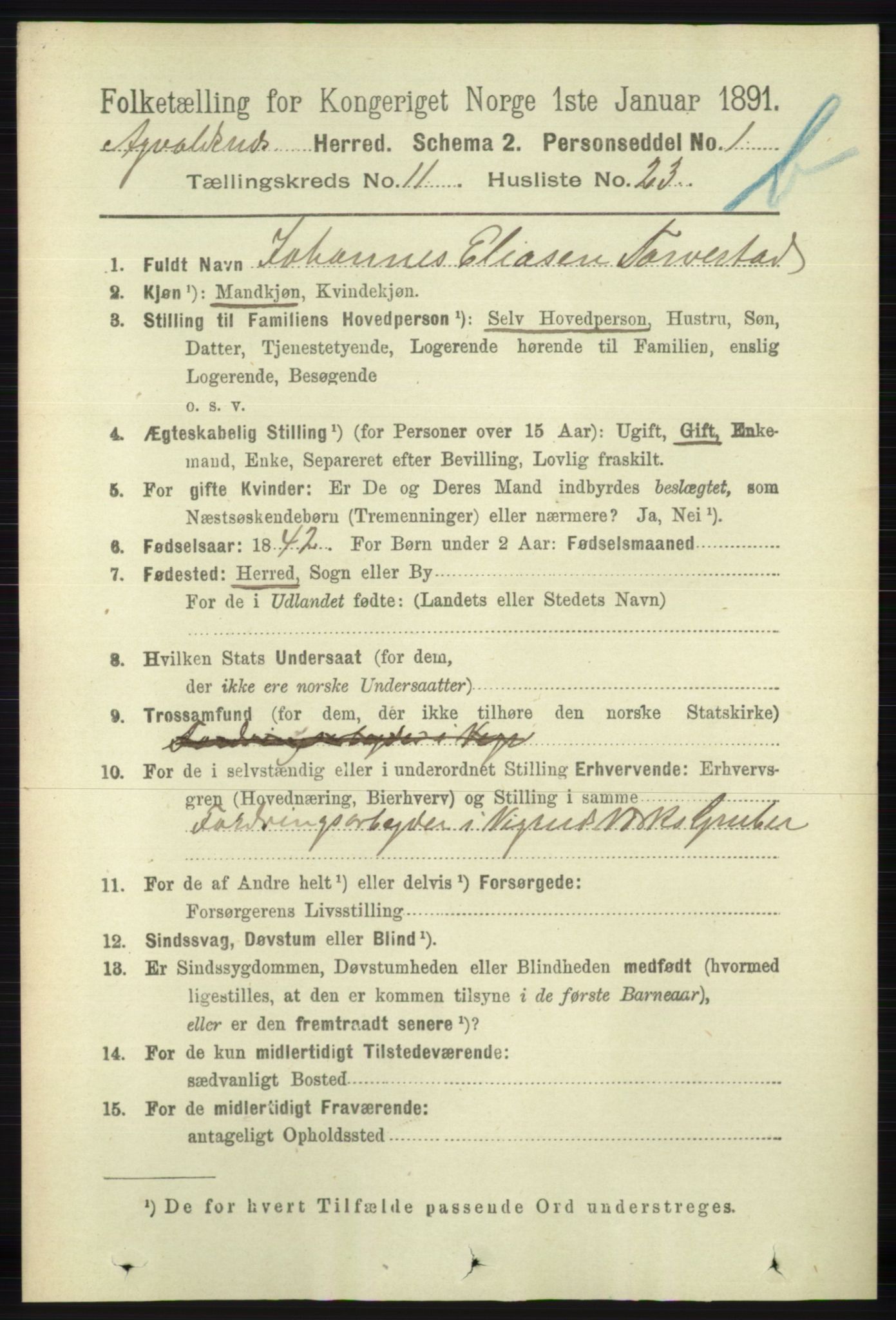 RA, 1891 census for 1147 Avaldsnes, 1891, p. 6545