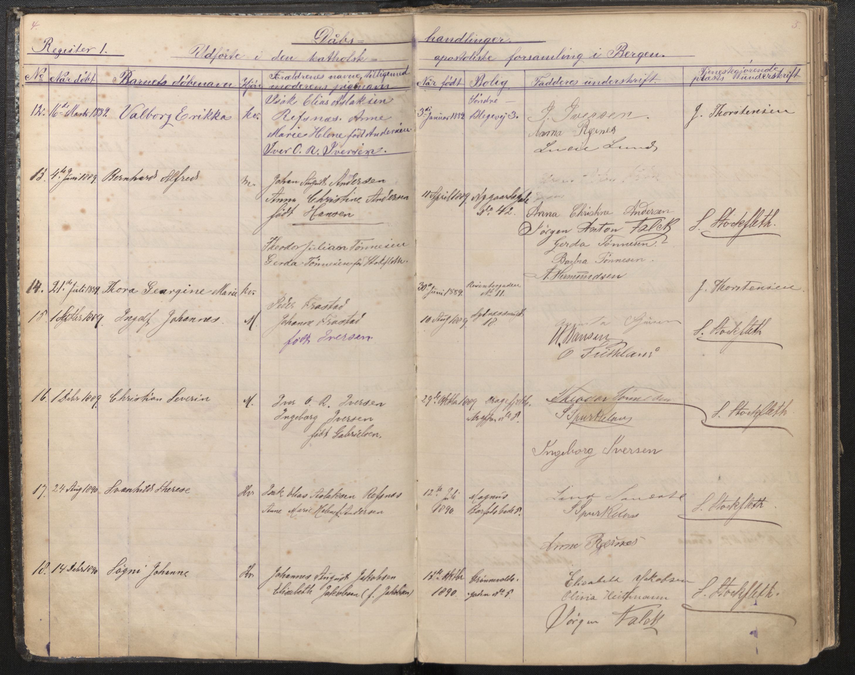 Den katolsk-apostoliske menighet, AV/SAB-SAB/PA-0331/F/L0002: Dissenter register no. 2, 1884-1947, p. 4-5