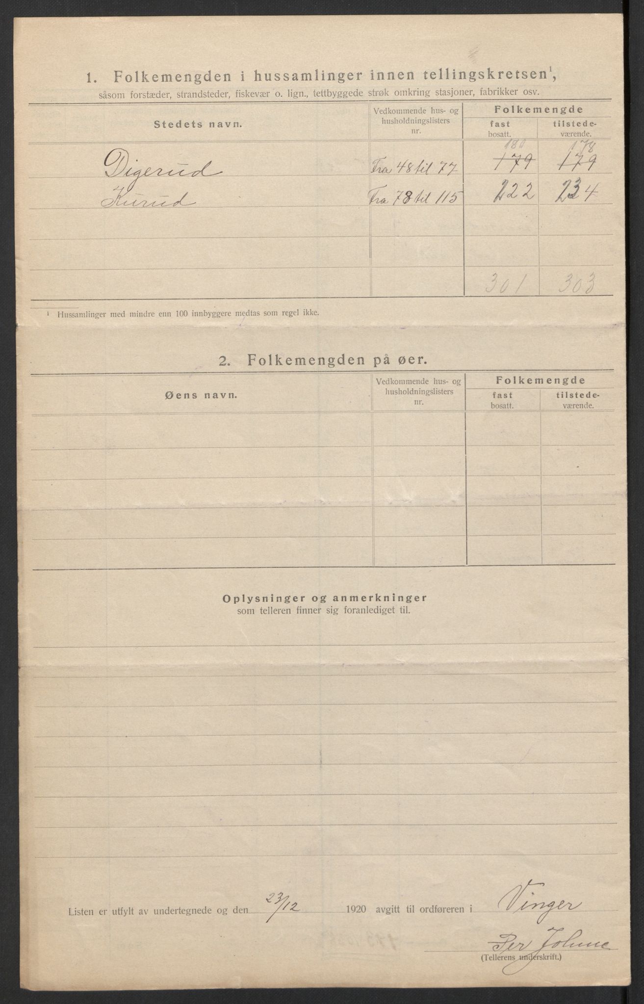 SAH, 1920 census for Vinger, 1920, p. 12