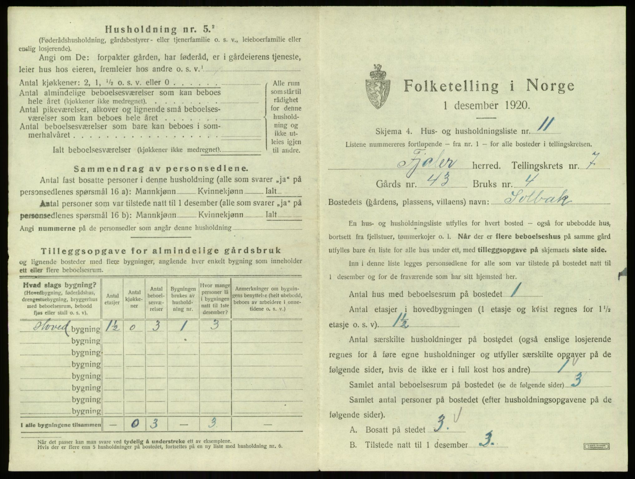 SAB, 1920 census for Fjaler, 1920, p. 590