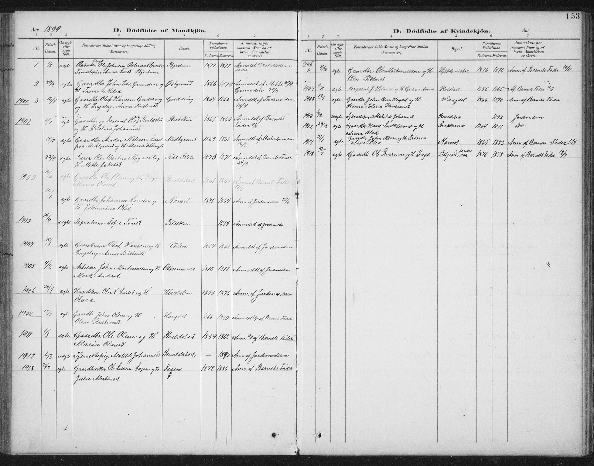 Ministerialprotokoller, klokkerbøker og fødselsregistre - Nord-Trøndelag, AV/SAT-A-1458/724/L0269: Parish register (copy) no. 724C05, 1899-1920, p. 153