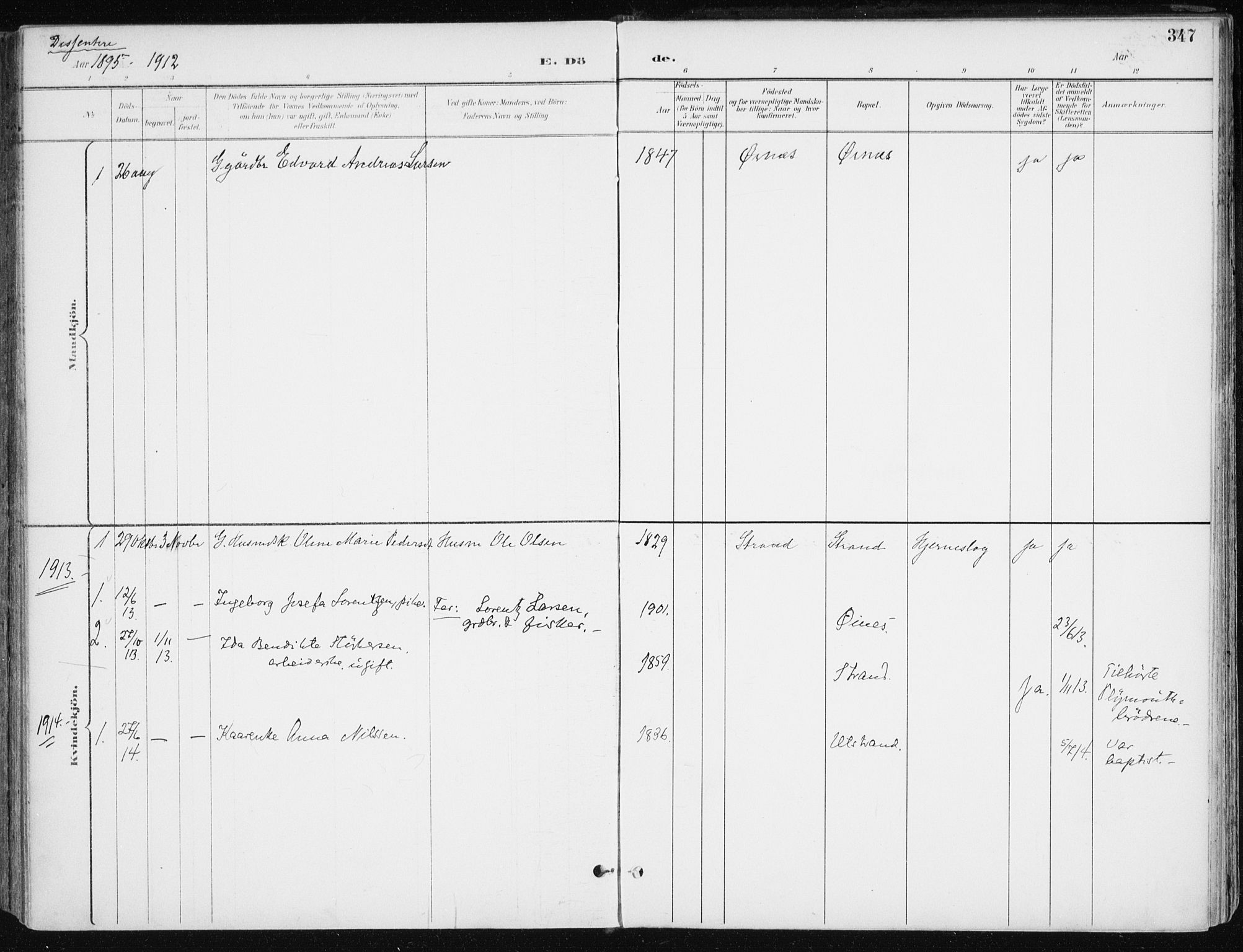 Kvæfjord sokneprestkontor, SATØ/S-1323/G/Ga/Gaa/L0006kirke: Parish register (official) no. 6, 1895-1914, p. 347