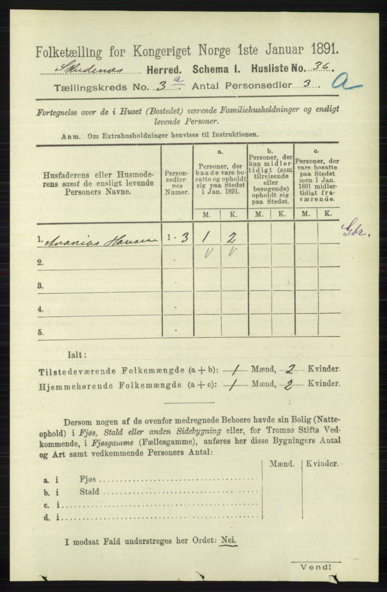 RA, 1891 census for 1150 Skudenes, 1891, p. 1366